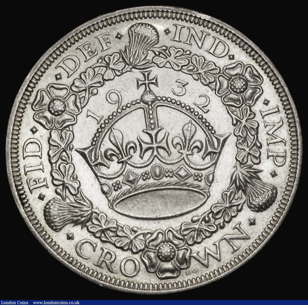 London Coins : A193 : Lot 1176 : Crown 1932 ESC 372, Bull 3641 AU/UNC with a small edge bruise obverse rim, one of the key dates of t...