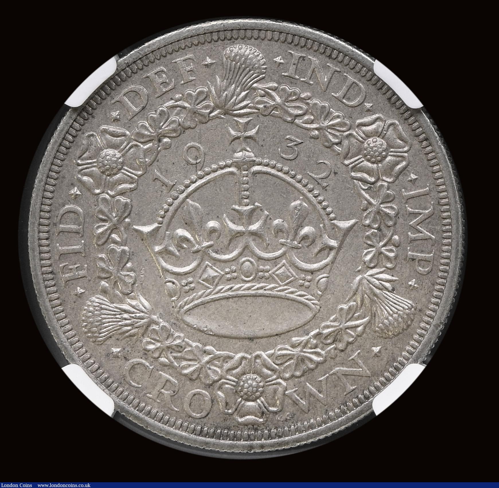 London Coins : A193 : Lot 1177 : Crown 1932 ESC 372, Bull 3641 NGC MS62 desirable thus and one of the key dates of the Wreath Crown s...