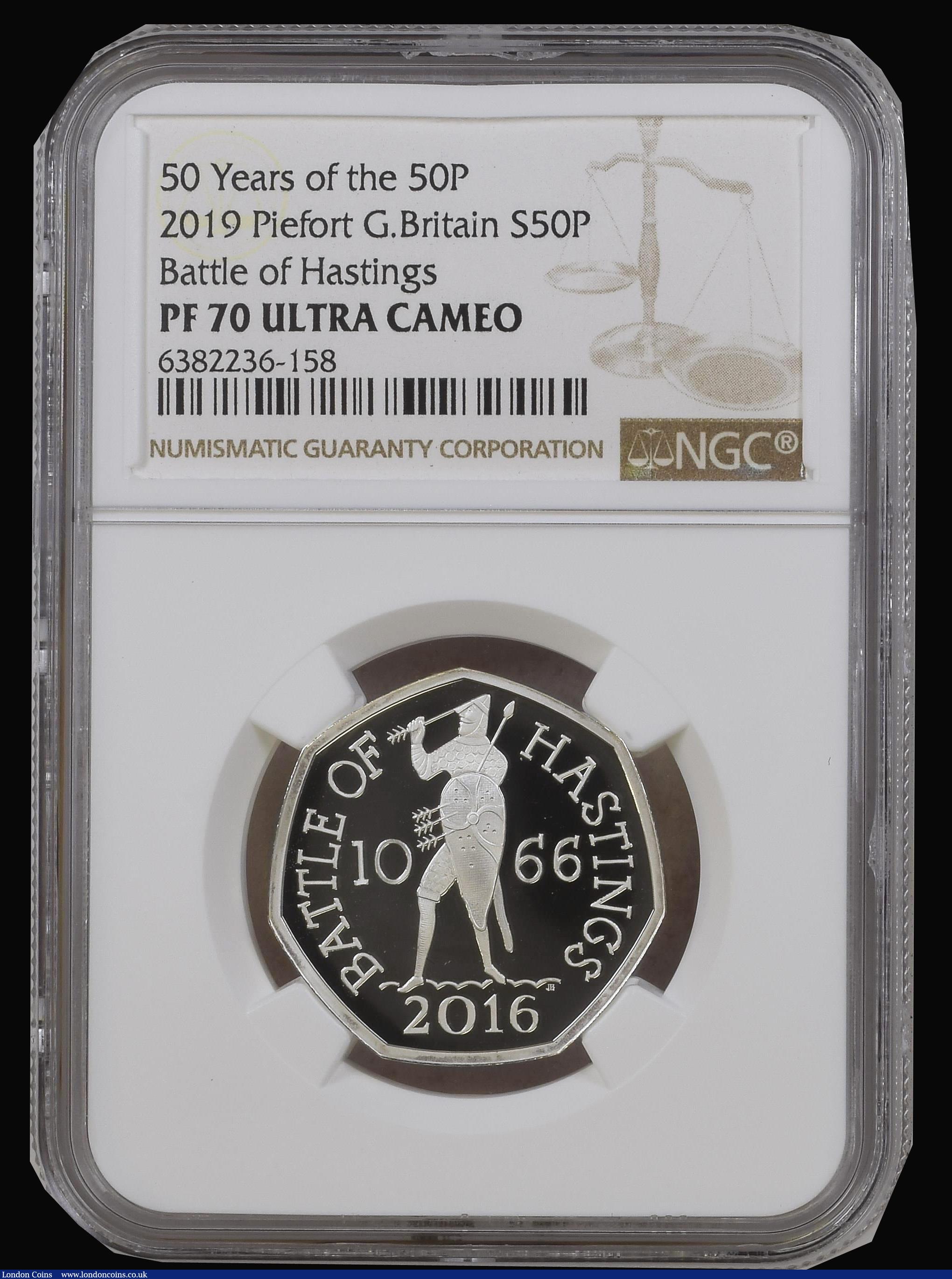 London Coins : A193 : Lot 1221 : Fifty Pence 2016 950th Anniversary of the Battle of Hastings Silver Proof Piedfort NGC PF70 ULTRA CA...