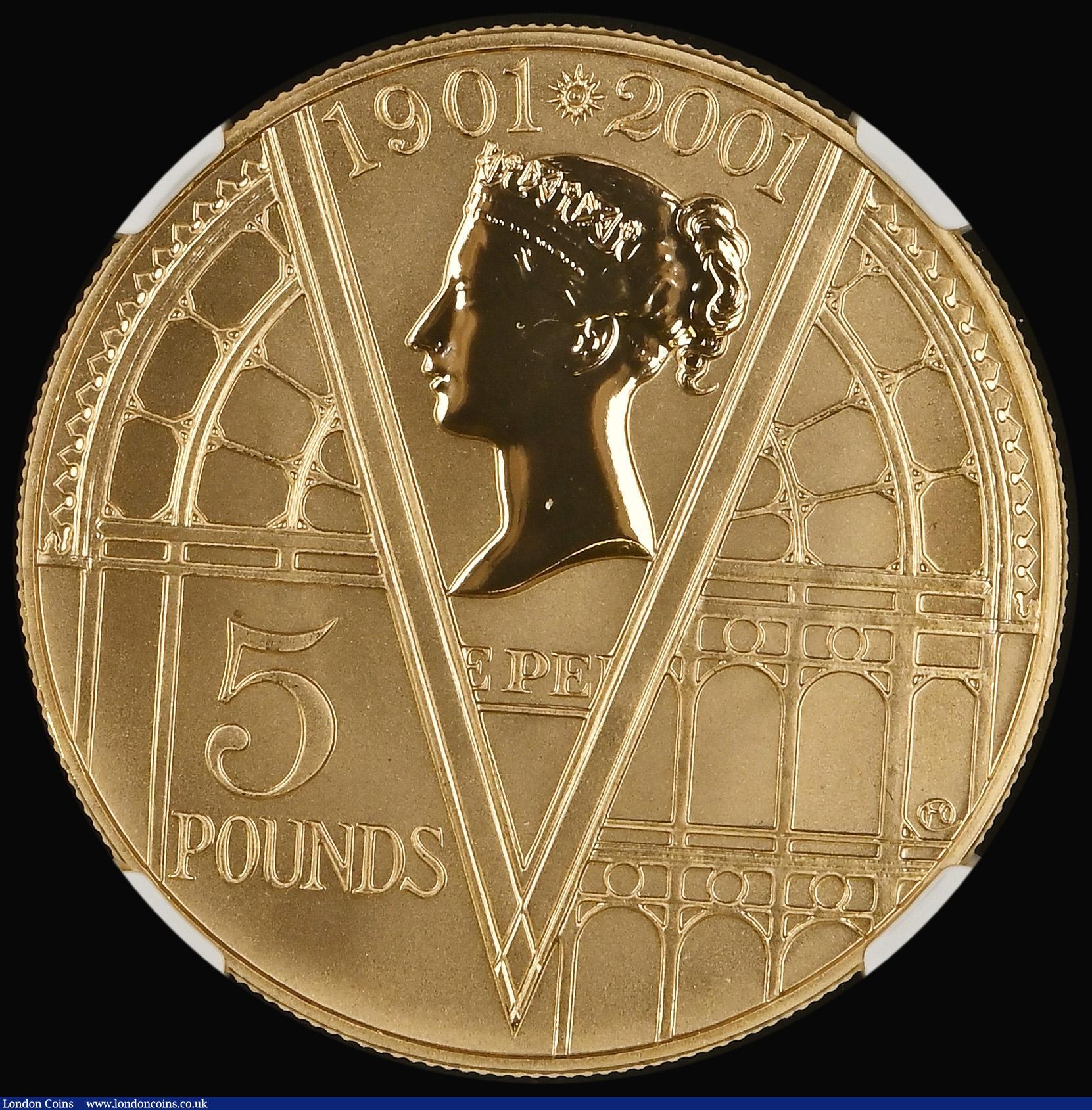 London Coins : A193 : Lot 1224 : Five Pound Crown 2001 100th Anniversary of the Death of Queen Victoria Gold Proof with reverse frost...