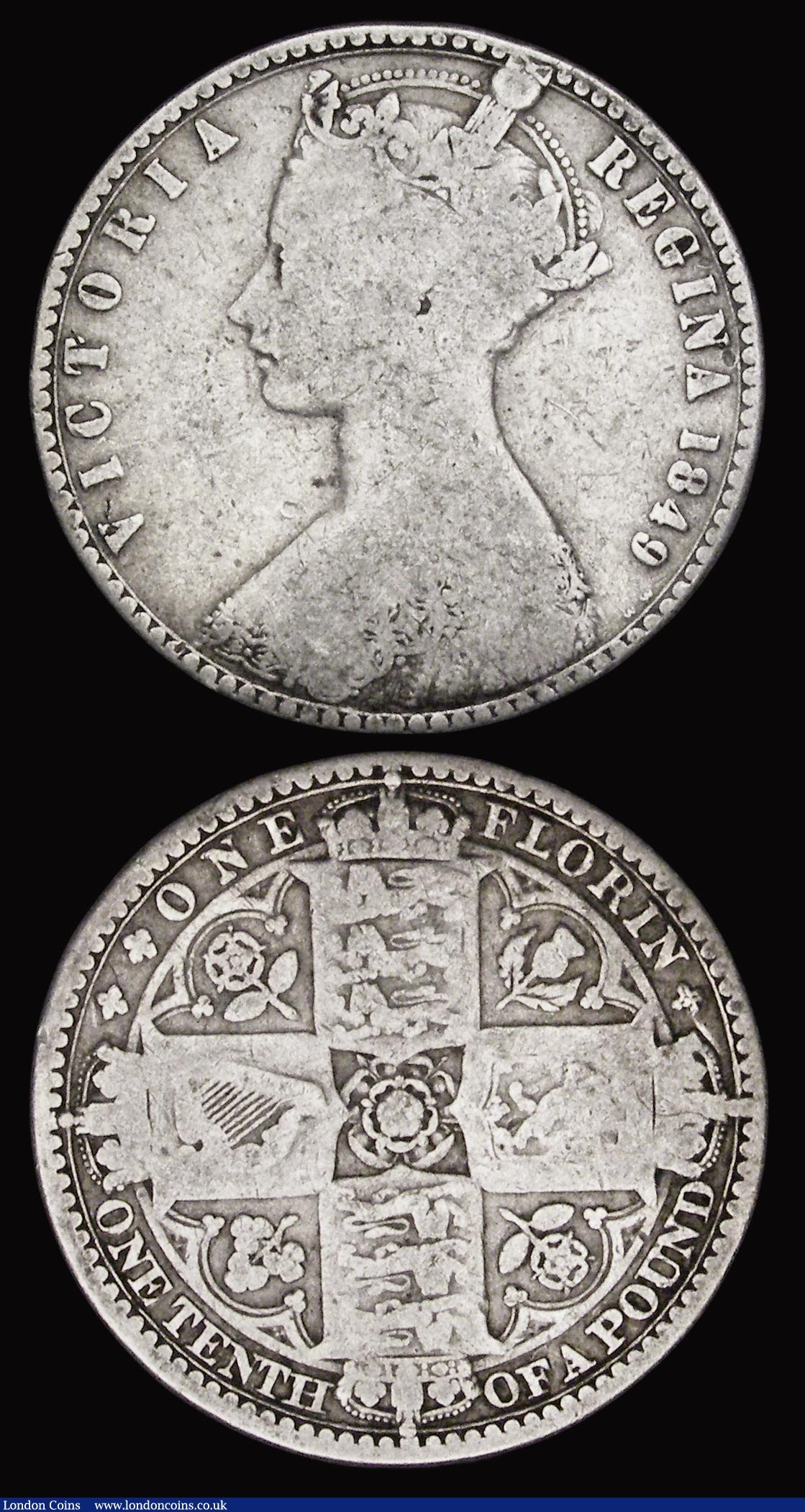 London Coins : A193 : Lot 1233 : Florin 1849 (2) one Bright NVF the other VG