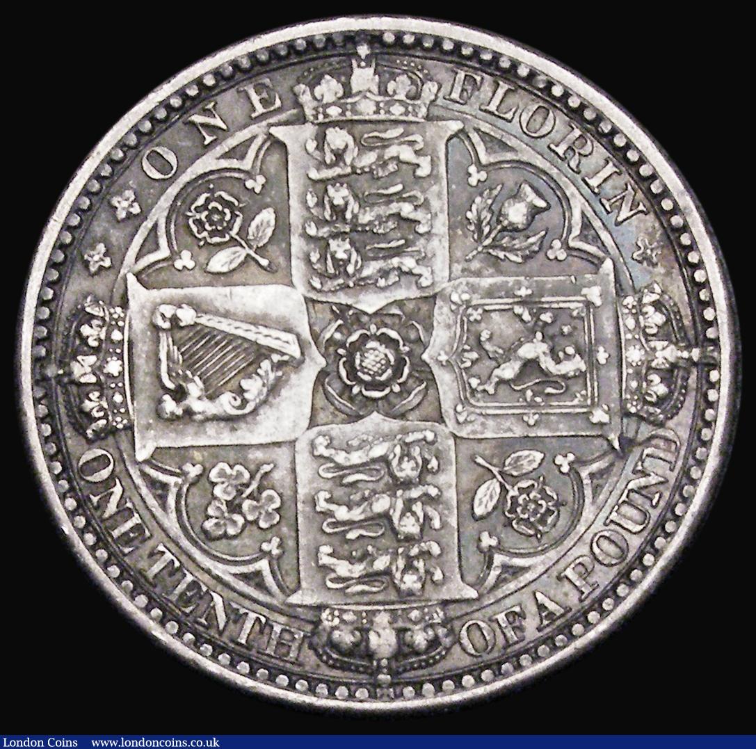 London Coins : A193 : Lot 1237 : Florin 1849 WW obliterated by linear circle ESC 802A, Bull 2816 GVF and nicely toned
