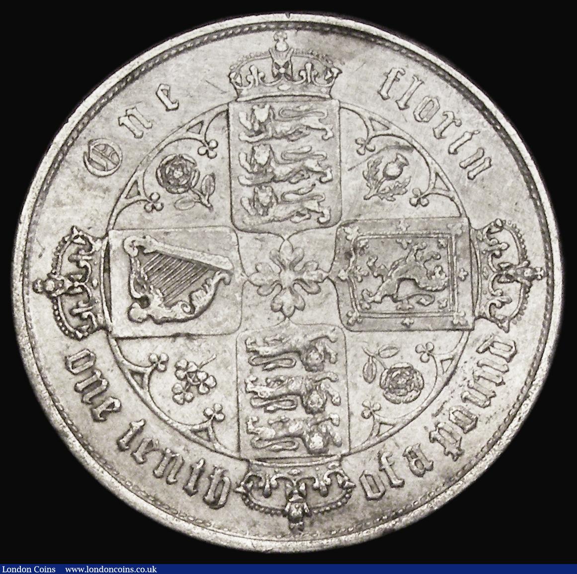 London Coins : A193 : Lot 1238 : Florin 1856 No Stop After Date ESC 813A, Bull 2833, VF and cleaned