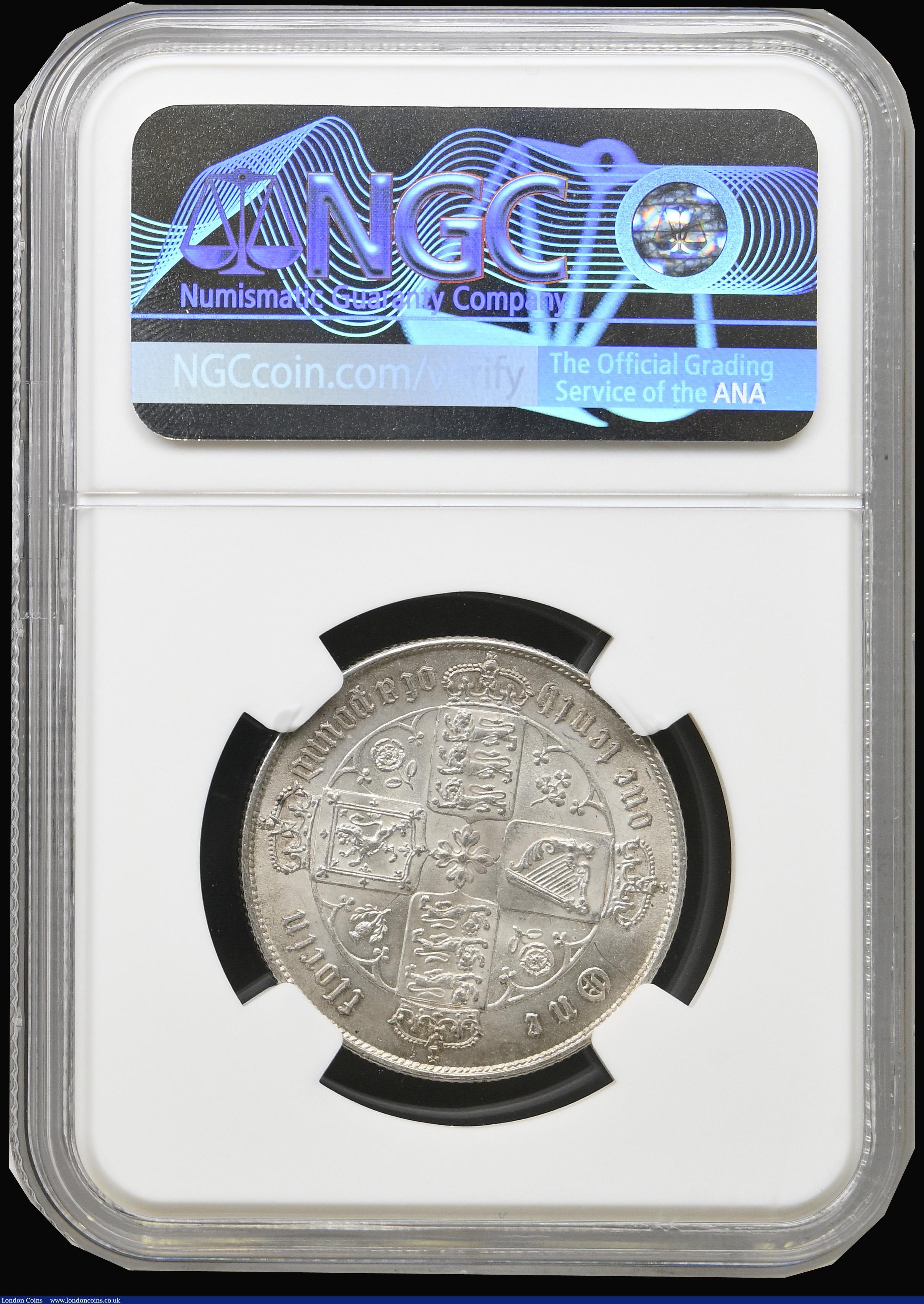 London Coins : A193 : Lot 1243 : Florin 1866 ESC 828, Bull 2858, Die Number 19 NGC MS63 a date seldom seen in this choice grade