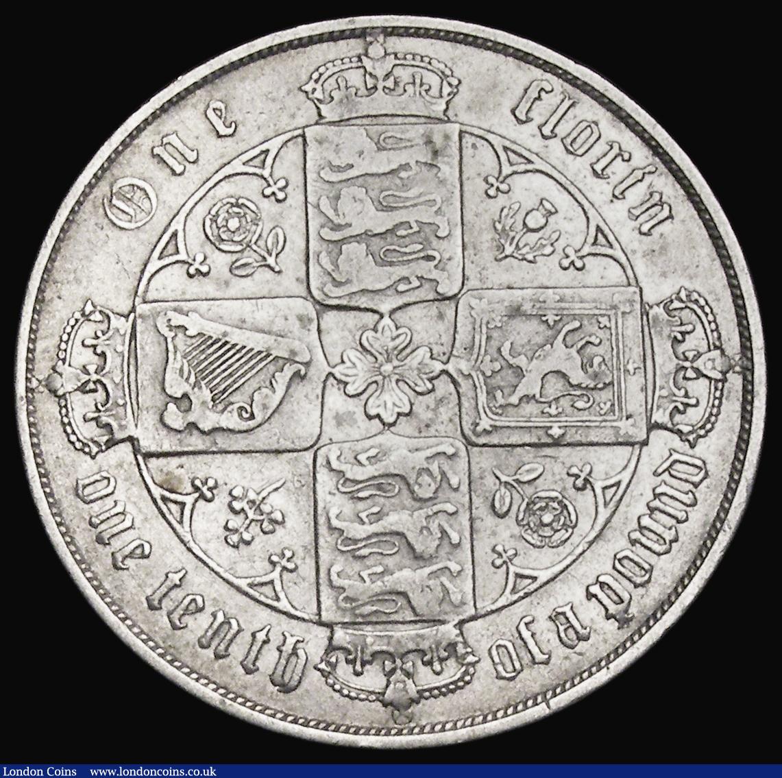 London Coins : A193 : Lot 1247 : Florin 1879 42 arcs, No WW Bull 2094 Fine and rare