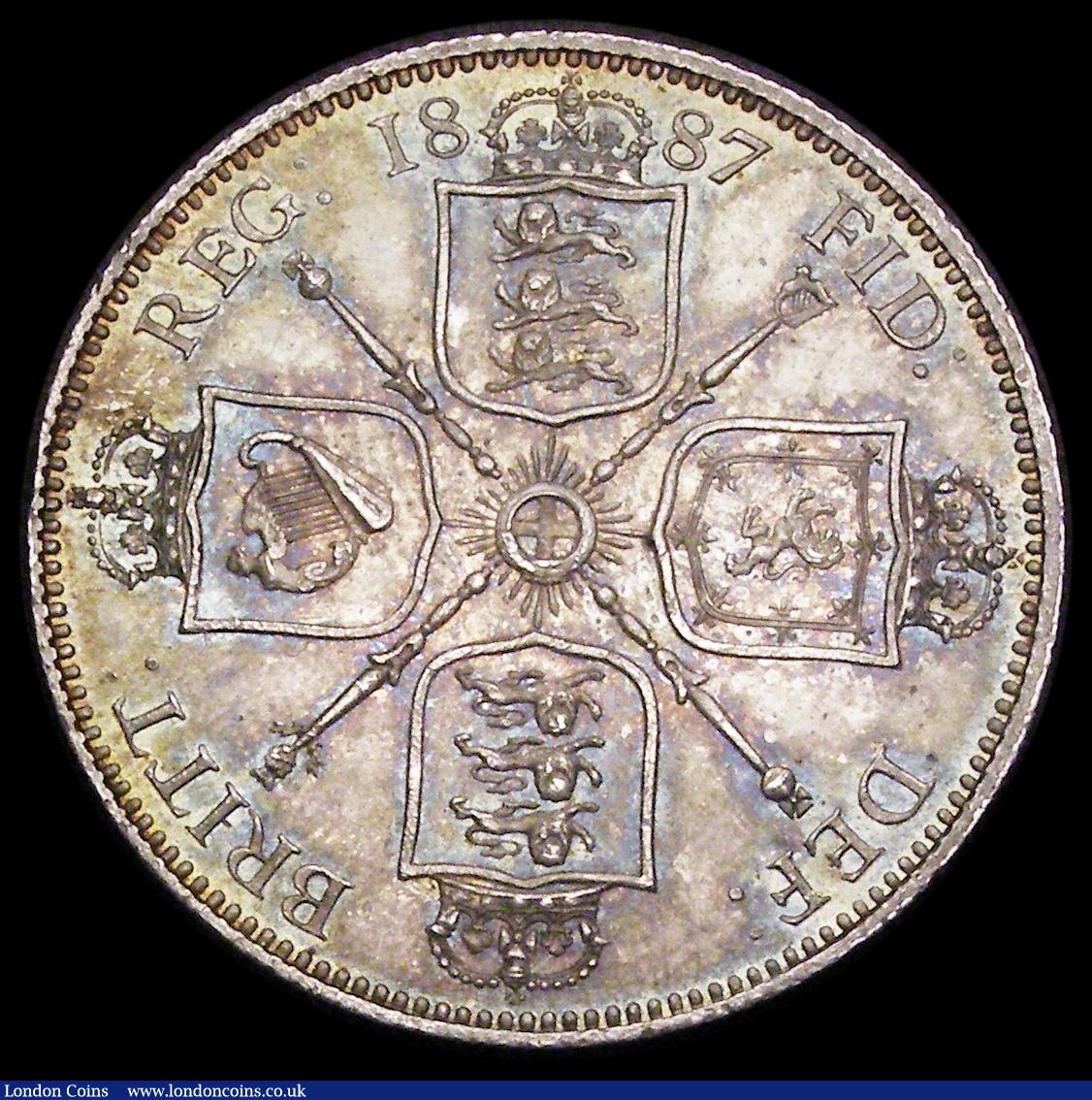 London Coins : A193 : Lot 1250 : Florin 1887 Jubilee Head, Bull 2953 AU/UNC and prooflike with a deep and pleasing tone