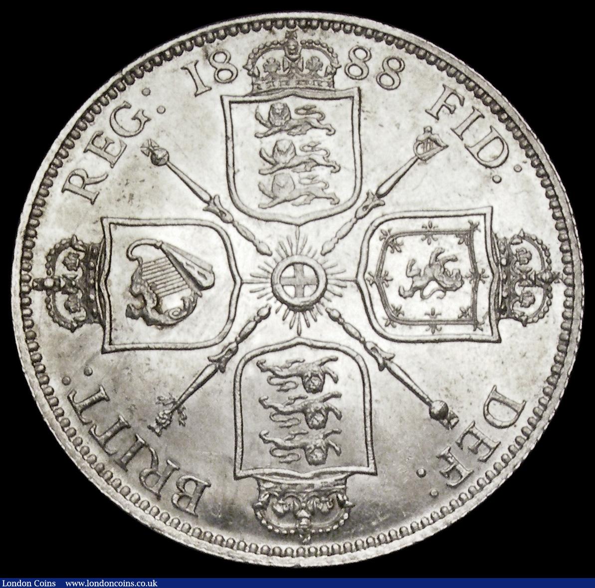 London Coins : A193 : Lot 1251 : Florin 1888 with narrow space below truncation Bull 2956 Prooflike EF/AU