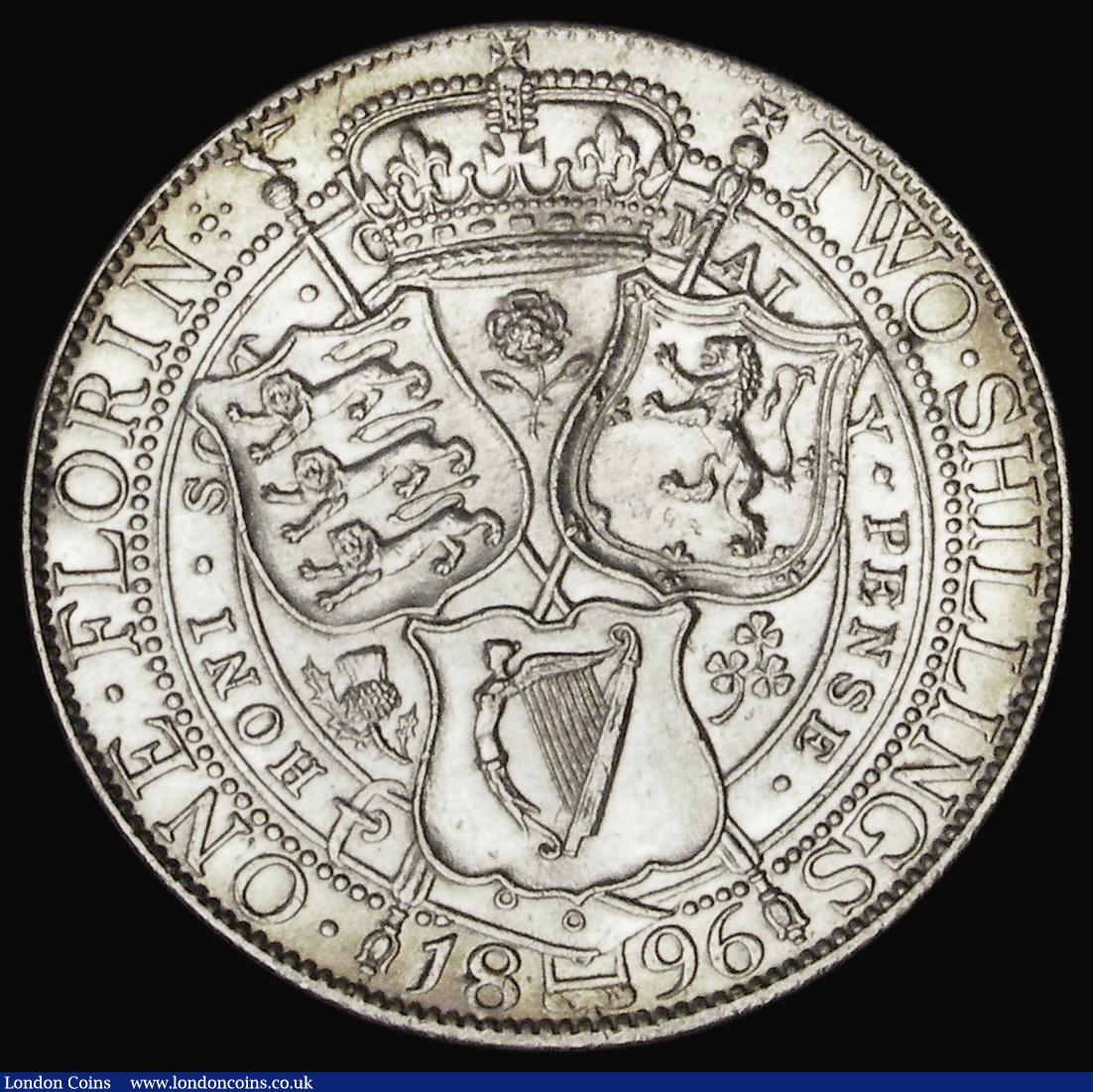 London Coins : A193 : Lot 1254 : Florin 1896 ESC Bull 2966 AU once lightly cleaned