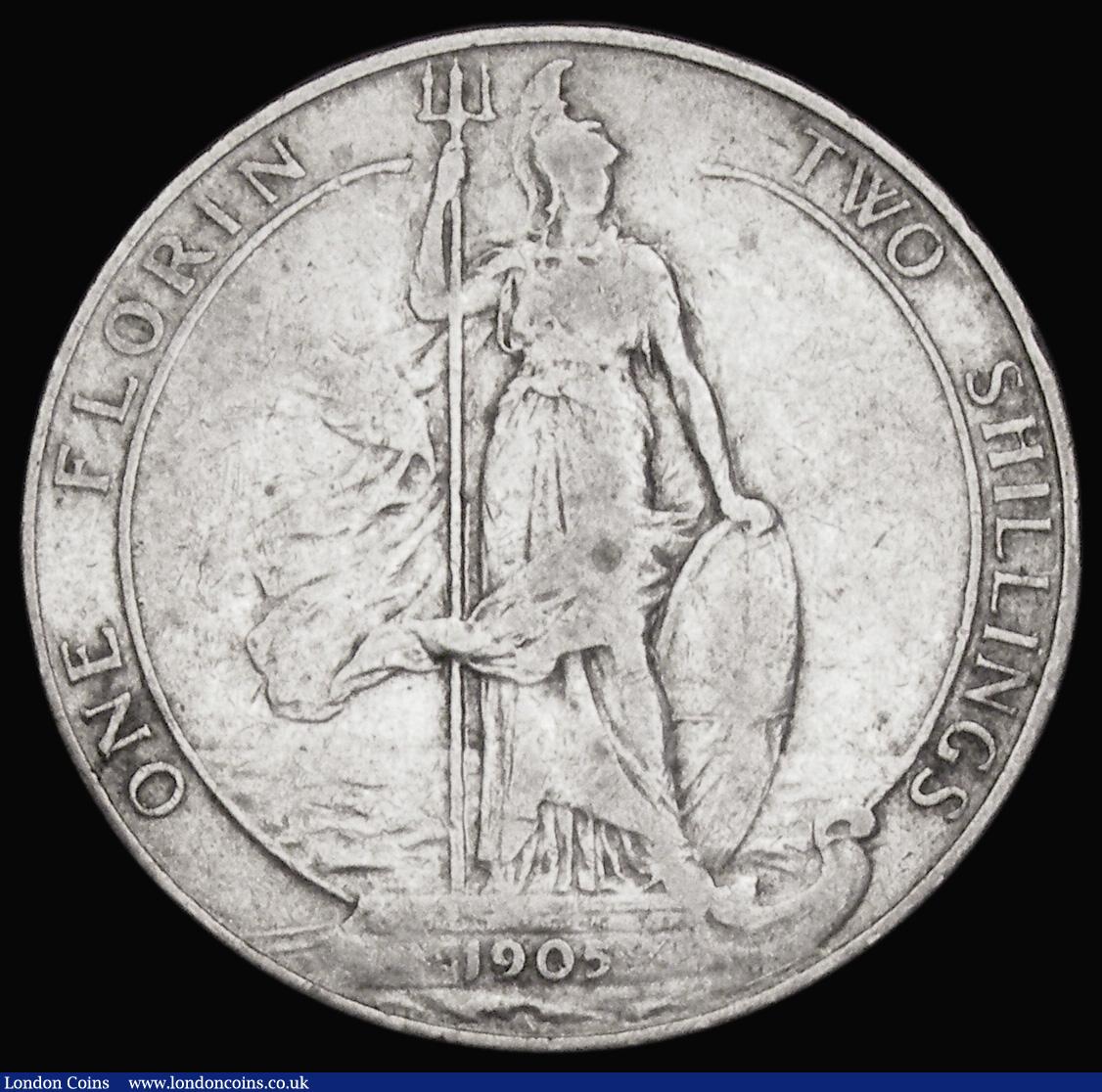 London Coins : A193 : Lot 1263 : Florin 1905 ESC 923, Bull 3591 Fine, Rare, the key date in the series