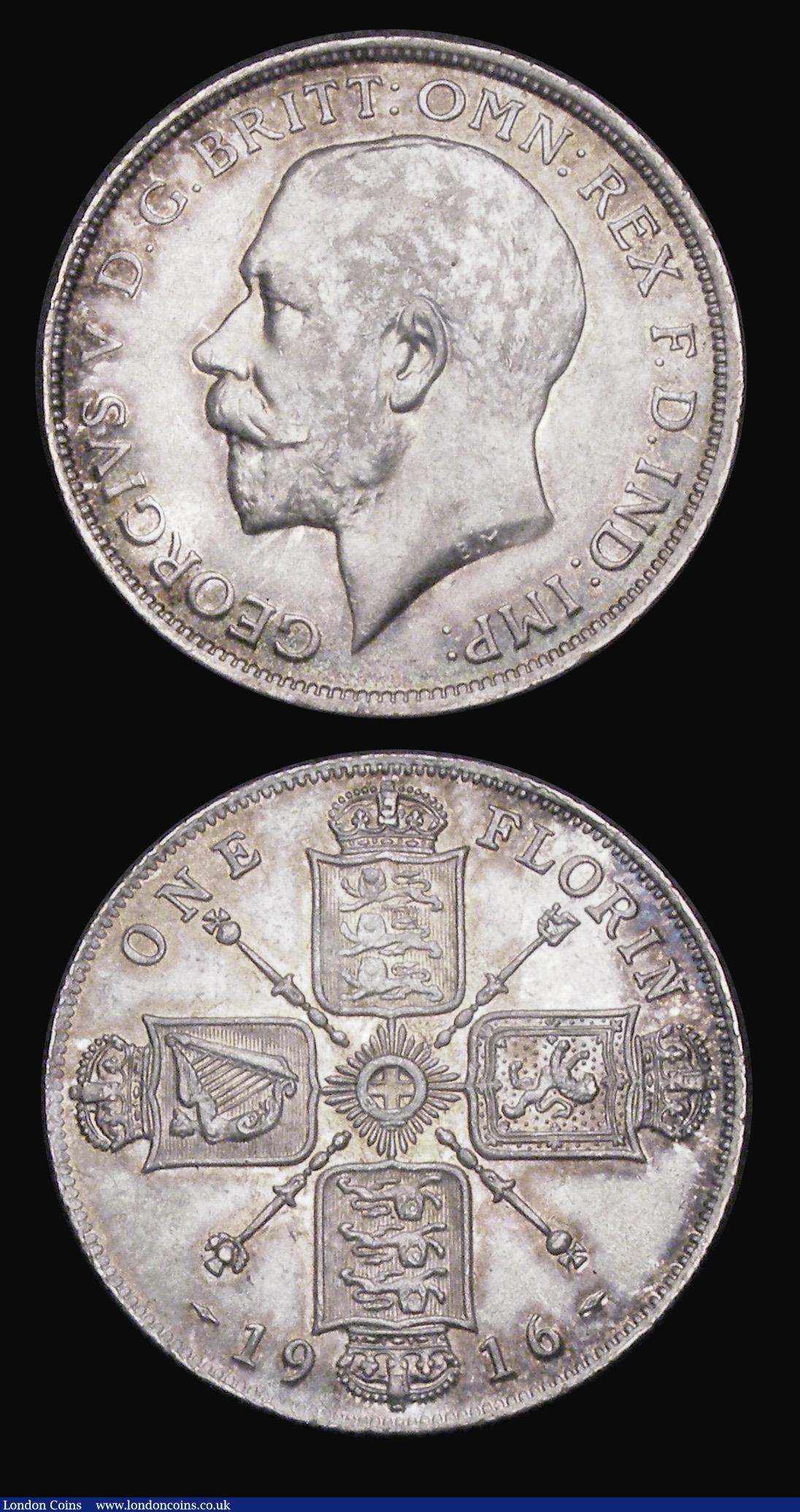 London Coins : A193 : Lot 1276 : Florins (2) 1915 and 1916 both Unc or near so the 1915 with mint brilliance the 1916 pleasantly tone...