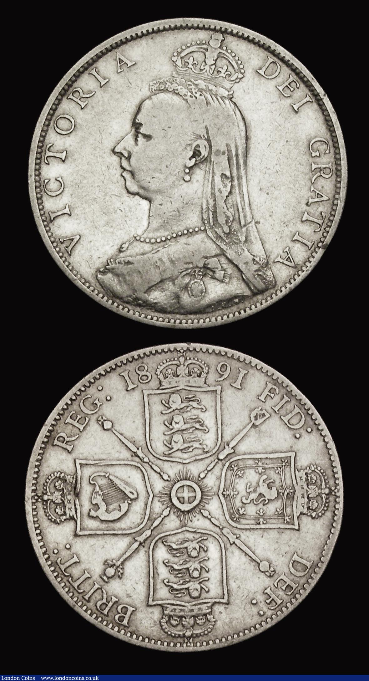 London Coins : A193 : Lot 1278 : Florins 1891 and 1892 both scarce dates the 91 Fine the 92 better