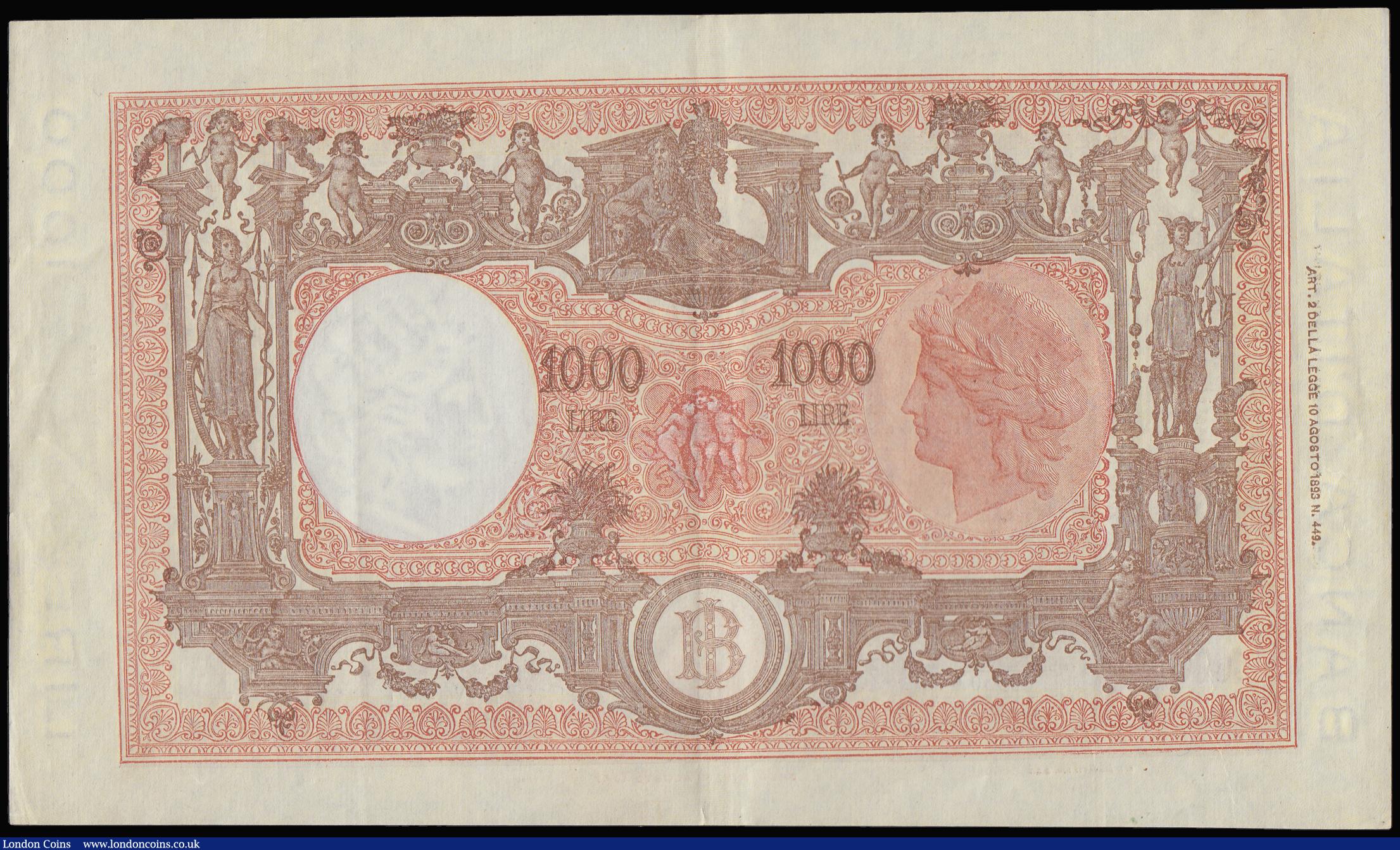 London Coins : A193 : Lot 130 : Italy 1000 Lire 1947 issue, Signatures Einaudi and Urbini, Pick 81a Good VF