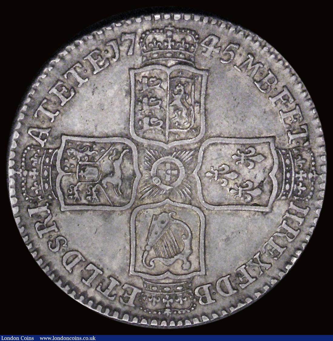 London Coins : A193 : Lot 1362 : Halfcrown 1745 LIMA ESC 605 Bull 1687 VF with an even old tone