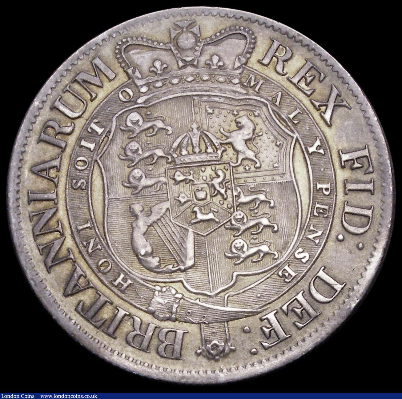 London Coins : A193 : Lot 1369 : Halfcrown 1817 Small Head ESC 618, Bull 2096 EF/AU with a scratch and attempted piercing on the rim ...