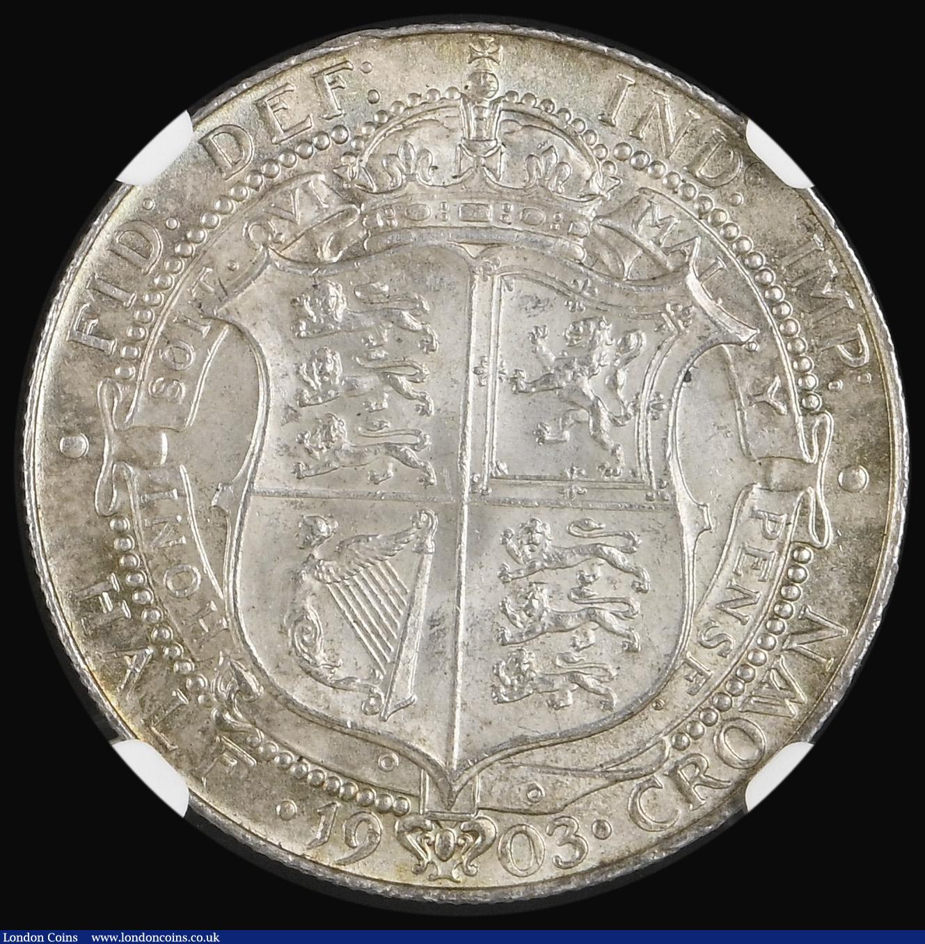 London Coins : A193 : Lot 1396 : Halfcrown 1903 ESC 748, Bull 3569 NGC MS62 rare thus