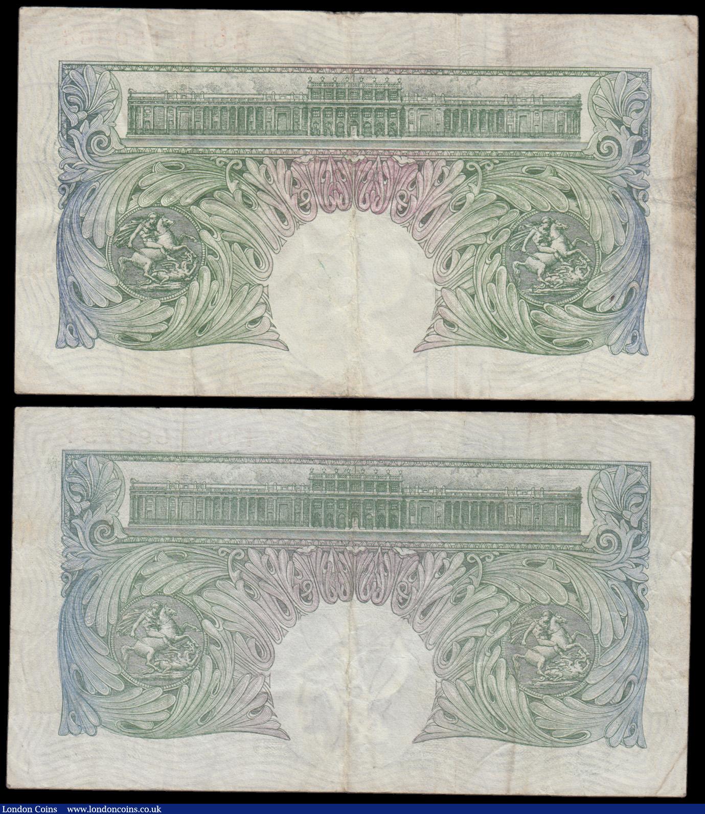 London Coins : A193 : Lot 14 : One Pound Mahon B212 issued 1928 E01 595734 Fine and One Pound Green O'Brien B273 issue 1955 FI...