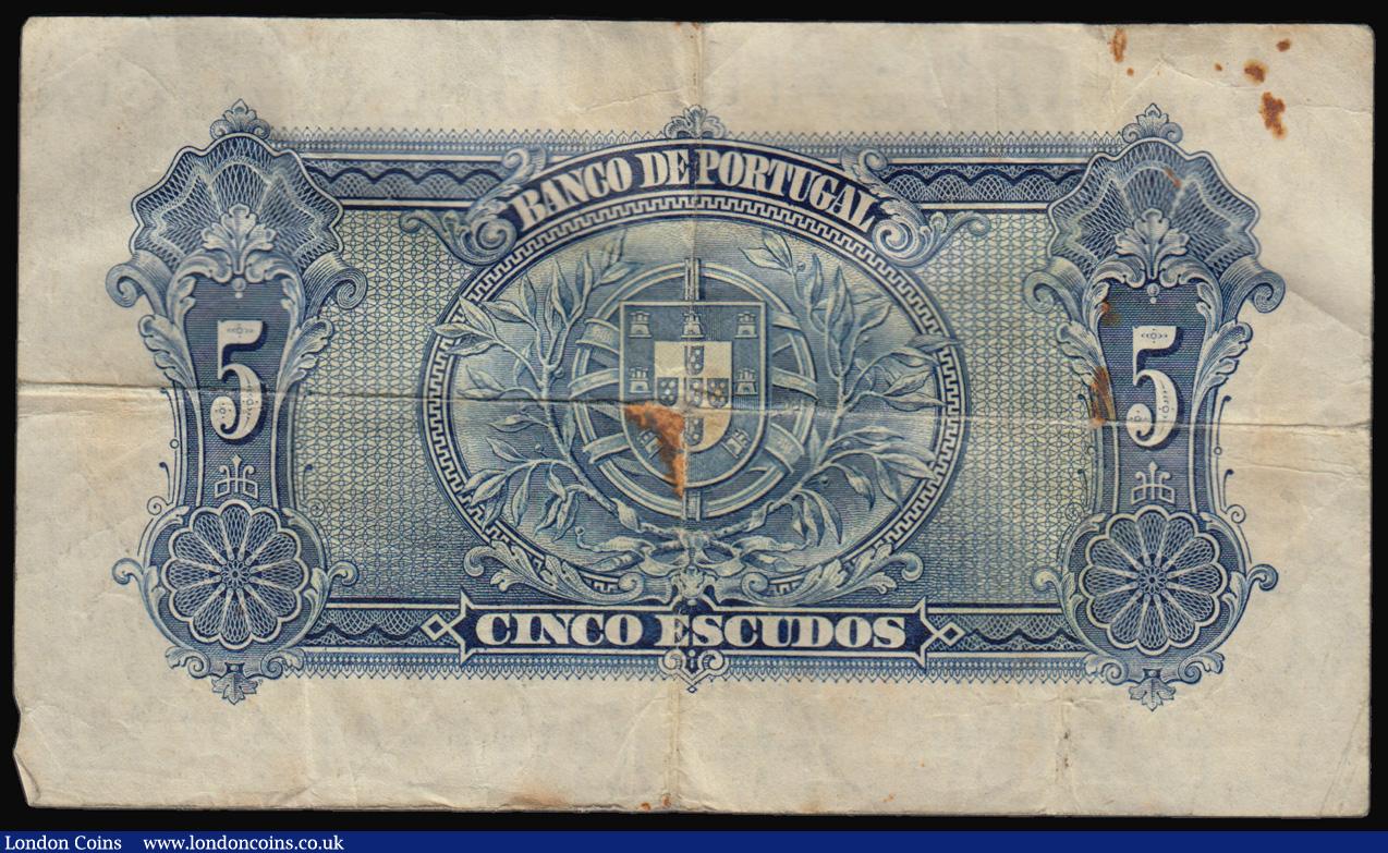 London Coins : A193 : Lot 142 : Portugal 5 Escudos 13.1.1925 VF pinhole at centre and some brown stains in places
