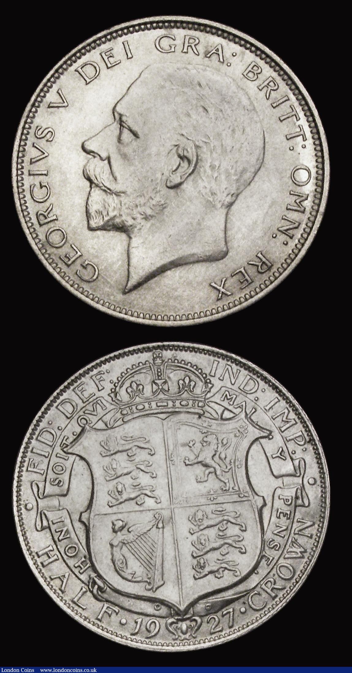 London Coins : A193 : Lot 1440 : Halfcrowns (2) 1923 and 1927 First Reverse Bull 3730 both AU the 1923 with some uneven toning