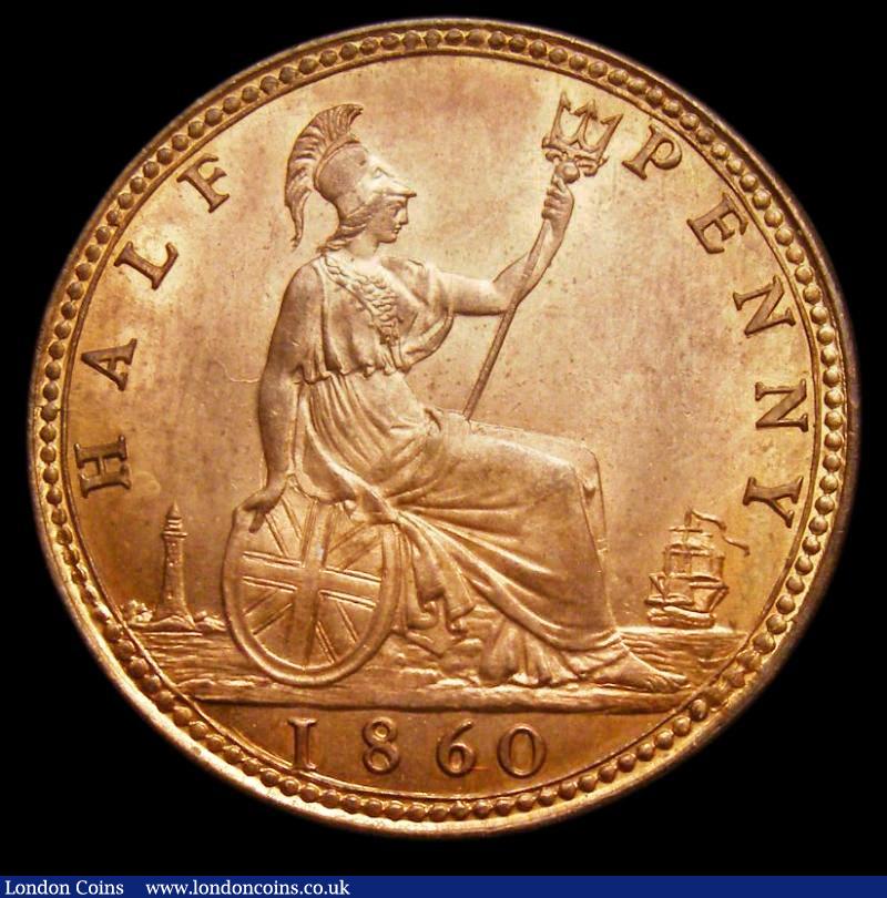 London Coins : A193 : Lot 1475 : Halfpenny 1860 Beaded Border Freeman 258 dies 1+A, Choice UNC, with almost full lustre, in an LCGS h...