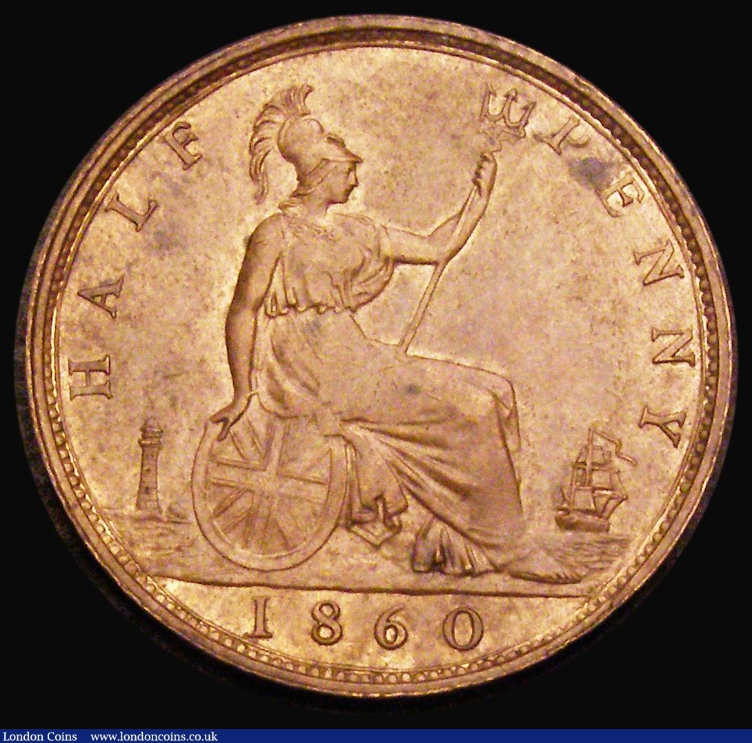 London Coins : A193 : Lot 1478 : Halfpenny 1860 Freeman 264 Dies 2 + C EF the reverse with a weak strike and rated R17 by Freeman
