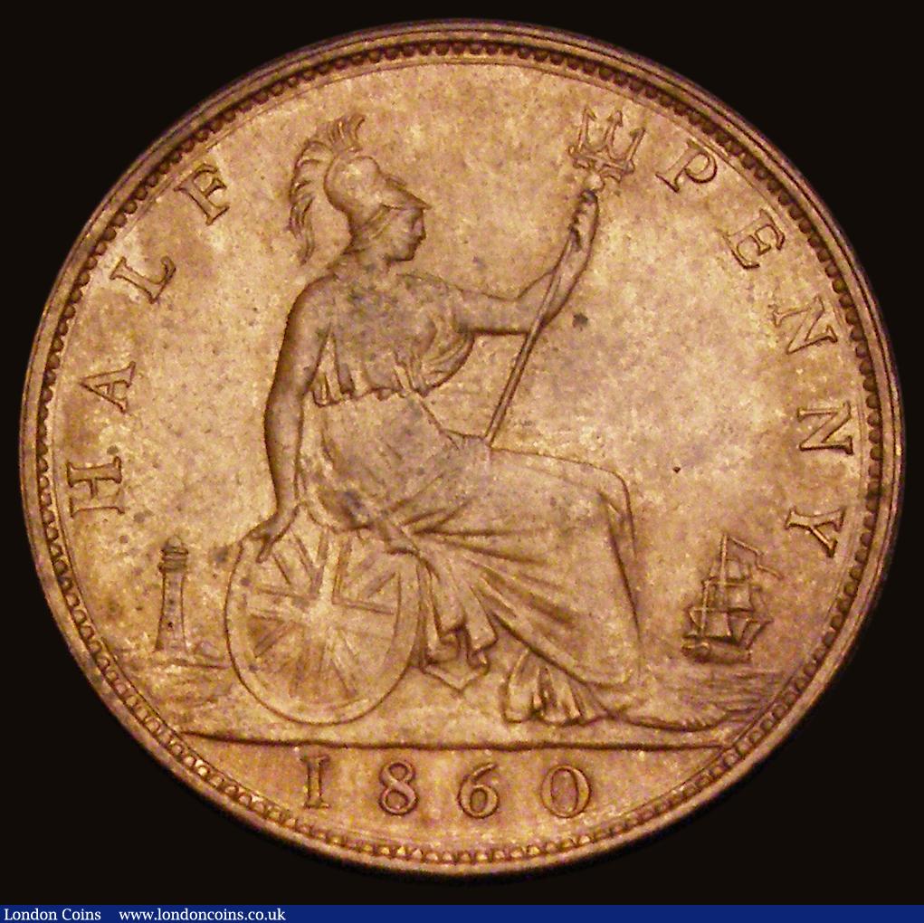 London Coins : A193 : Lot 1479 : Halfpenny 1860 Toothed Border Freeman 267 dies 4+C AU-UNC uneven toning over underlying lustre