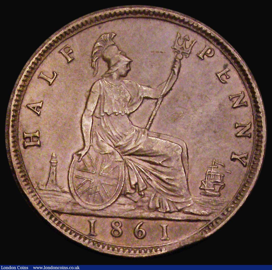 London Coins : A193 : Lot 1483 : Halfpenny 1861 inverted F in PENNY EF the variety very clear and obvious the first example we have s...