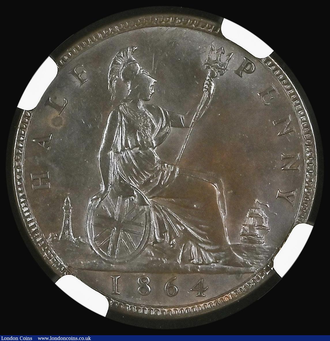 London Coins : A193 : Lot 1486 : Halfpenny 1864 Freeman 295 dies 7+G NGC MS63BN