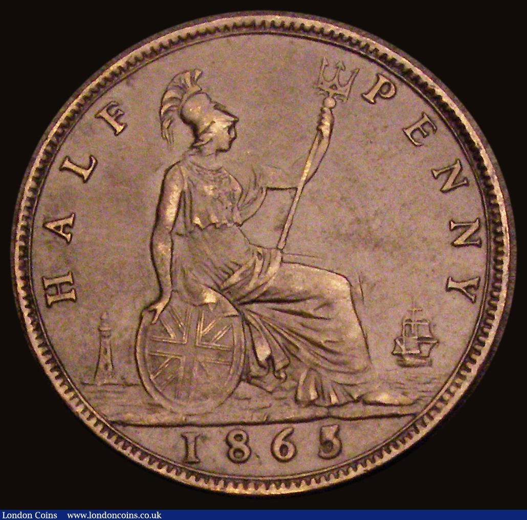 London Coins : A193 : Lot 1488 : Halfpenny 1865 5 over 3 Freeman 297 dies 7+G, VF
