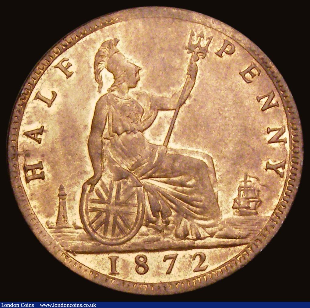 London Coins : A193 : Lot 1492 : Halfpenny 1872 Freeman 309 dies 7+G UNC with some dark toning over subdued lustre
