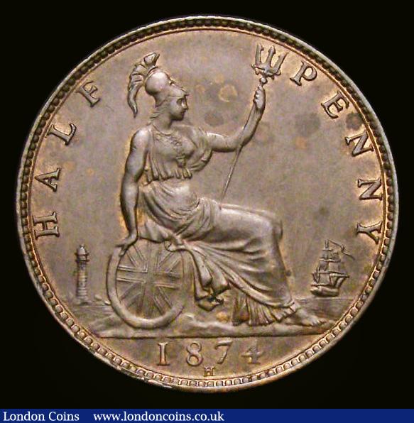 London Coins : A193 : Lot 1493 : Halfpenny 1874H dies 11+J, Obverse: Hairline extends outside the forehead, as normally seen on the 1...