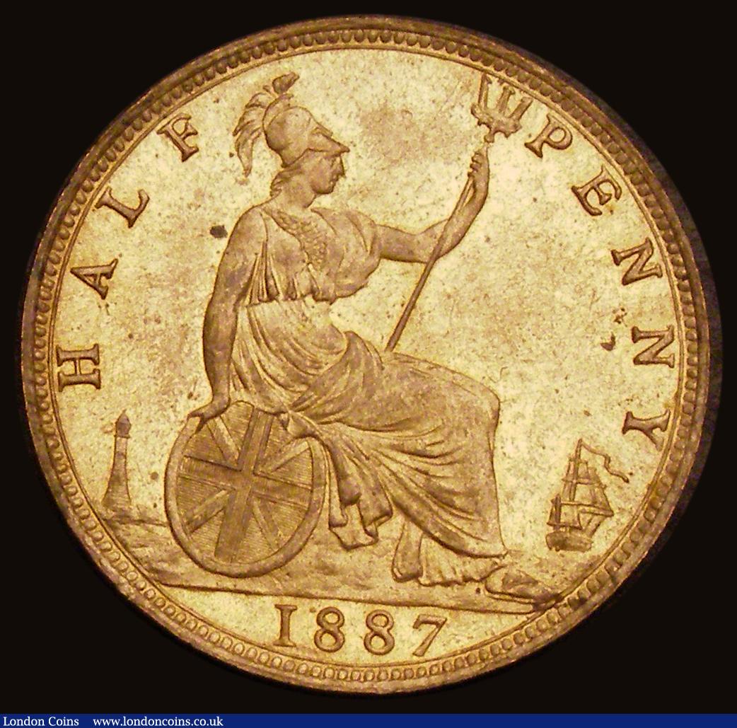 London Coins : A193 : Lot 1496 : Halfpenny 1887 Freeman 358 Unc with full subdued lustre, prooflike fields and a few dark toning spot...