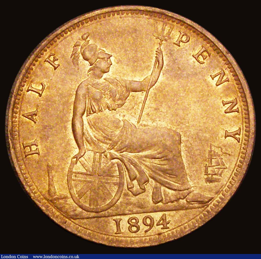 London Coins : A193 : Lot 1497 : Halfpenny 1894 Freeman 369 dies 17+S UNC or near so and lustrous with light cabinet friction