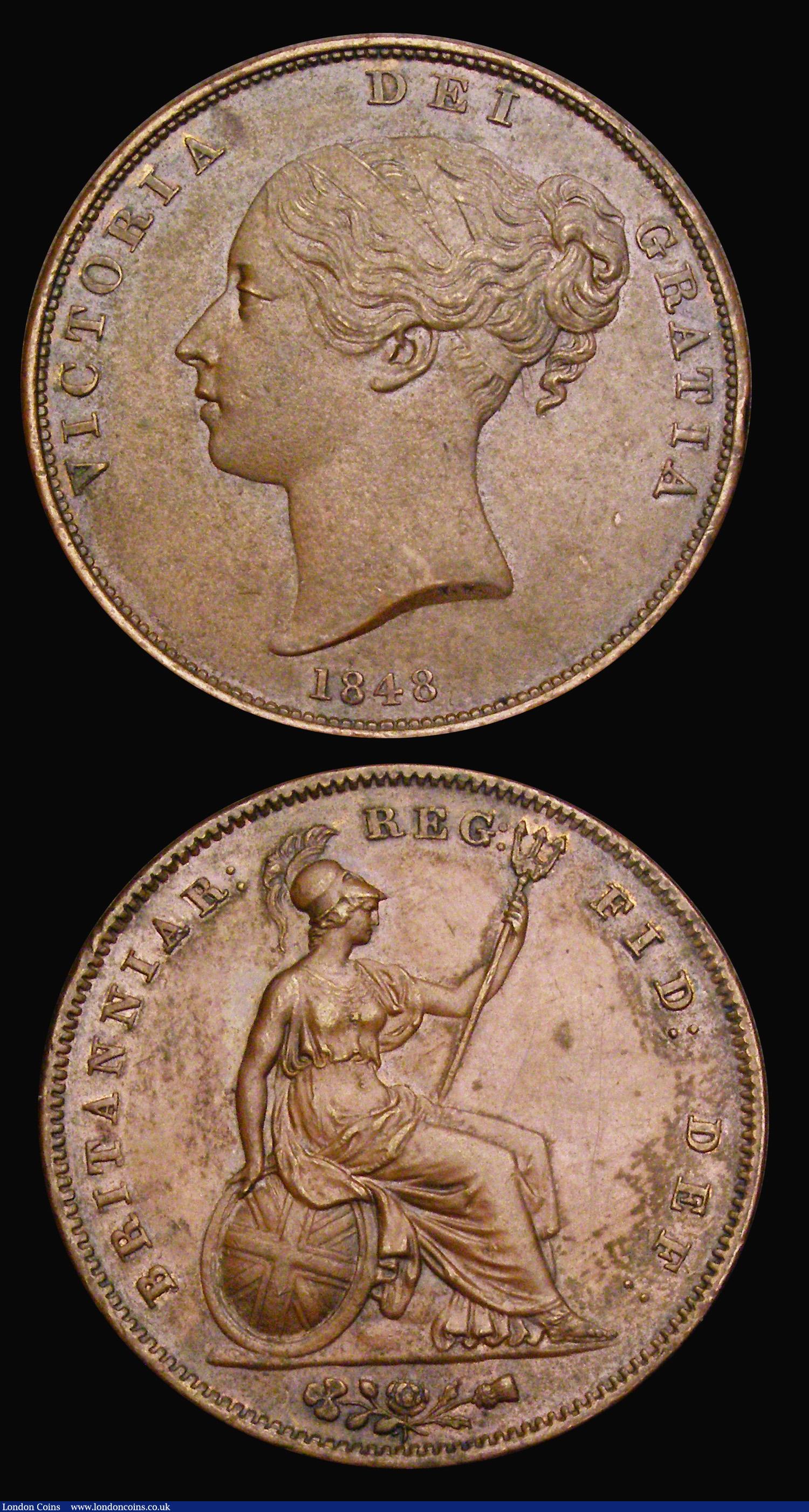 London Coins : A193 : Lot 1537 : Pennies (2) 1848 unaltered date Peck 1496 EF with some surface porosity and Penny 1858 Large Date No...