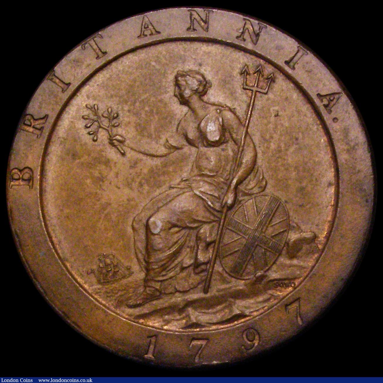 London Coins : A193 : Lot 1545 : Penny 1797 Peck 1132 10 Leaves toned GEF/EF with perfect edges