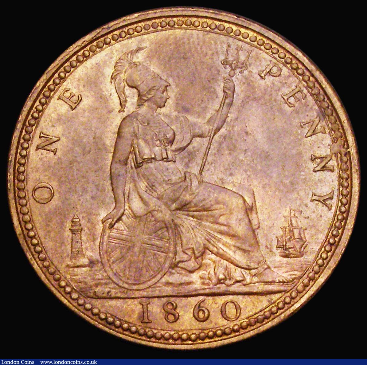 London Coins : A193 : Lot 1563 : Penny 1860 Beaded Border Freeman 6 dies 1+B Lustrous UNC/AU perhaps once cleaned