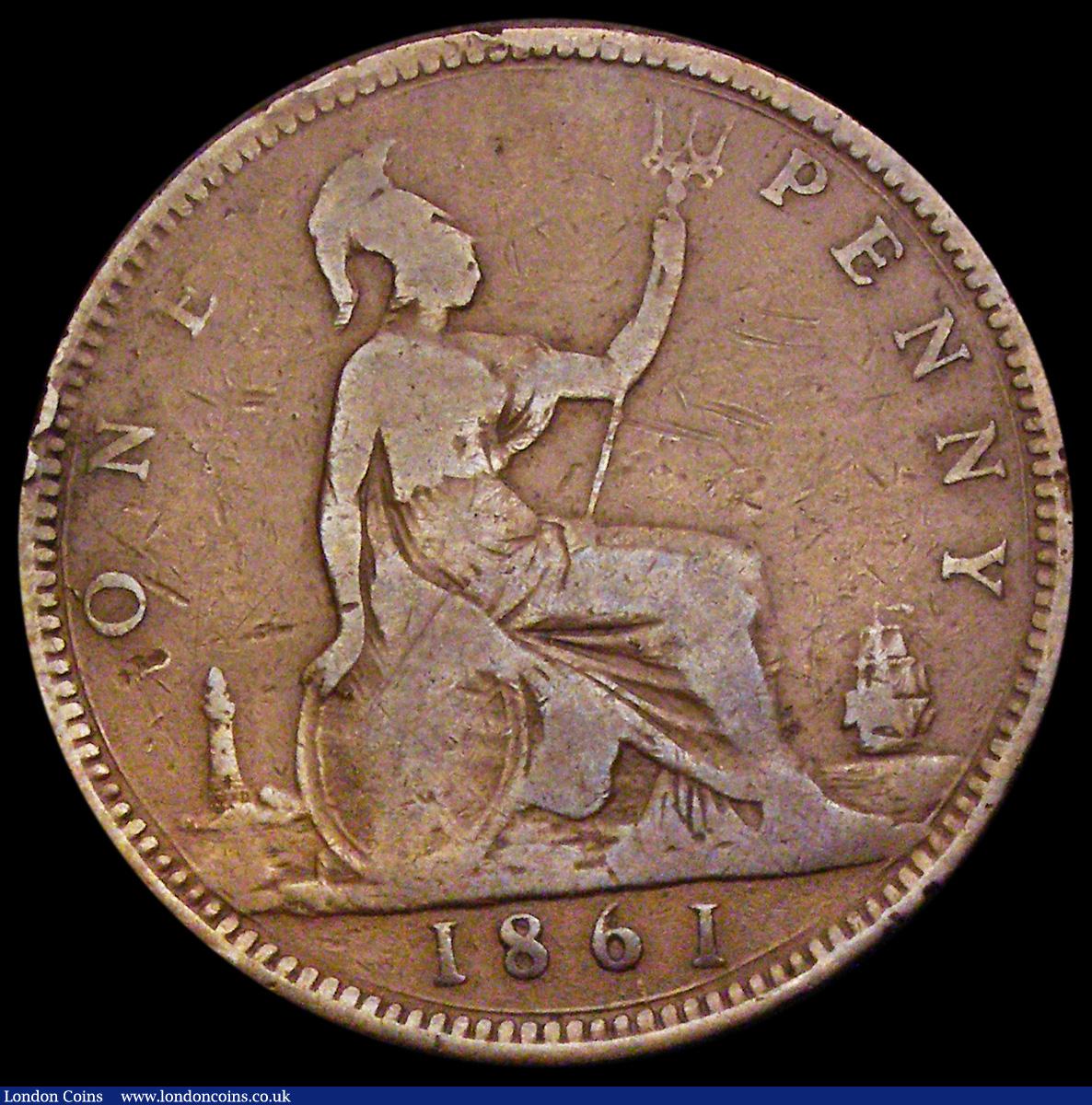 London Coins : A193 : Lot 1571 : Penny 1861 Freeman 24 dies 4+F about Fine with some edge faults and rated R17 by Freeman desirable t...