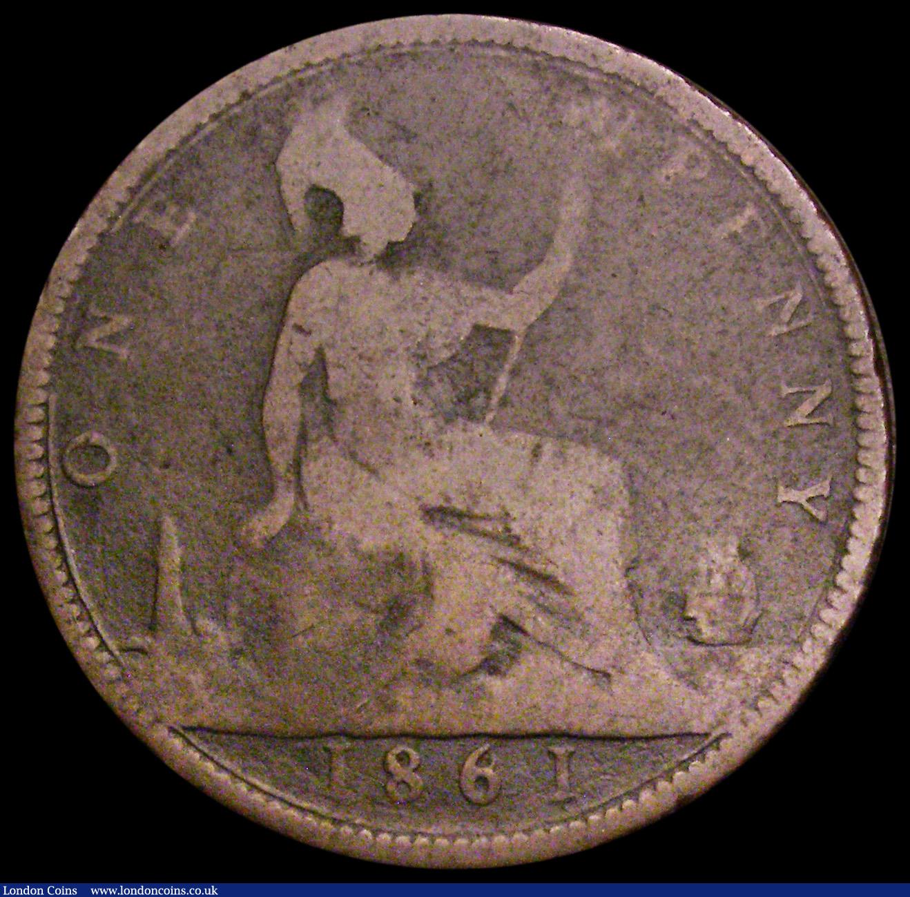 London Coins : A193 : Lot 1575 : Penny 1861 Freeman 30 dies 6+D with 6 over 8 VG and seldom seen