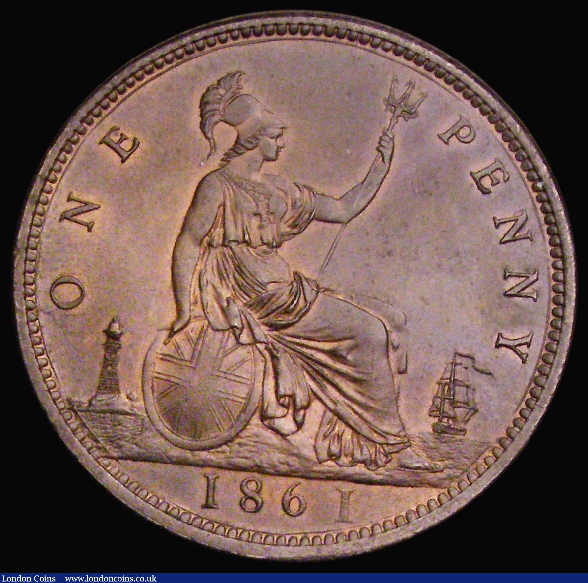 London Coins : A193 : Lot 1577 : Penny 1861 Freeman 33 dies 6+G Brown UNC 
