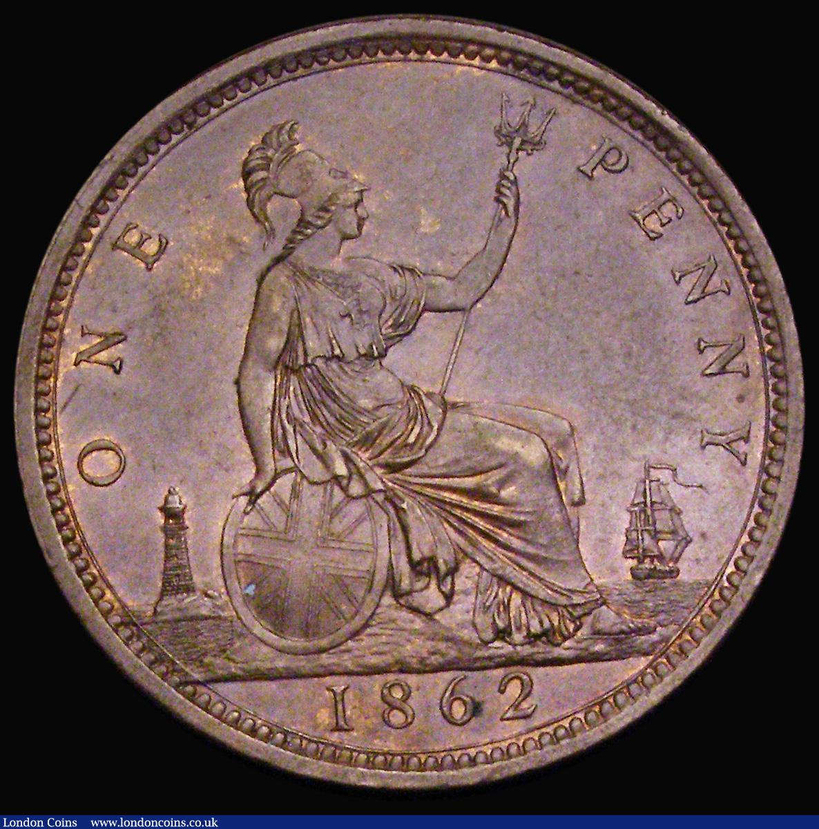 London Coins : A193 : Lot 1580 : Penny 1862 Freeman 39 Dies 6+G Brown UNC