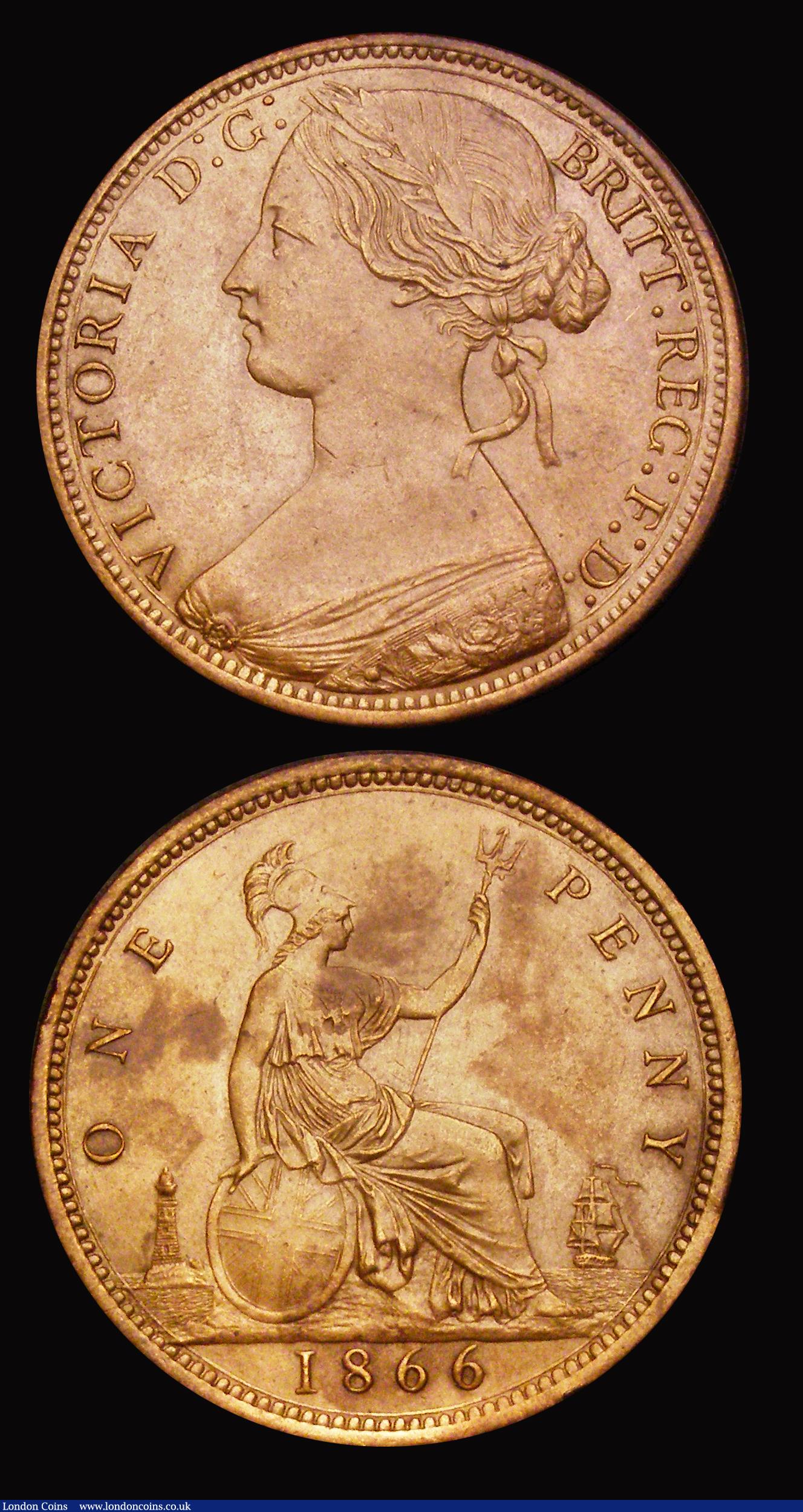London Coins : A193 : Lot 1581 : Penny 1862 Freeman 39 dies 6+G UNC and 1866 AU both once cleaned