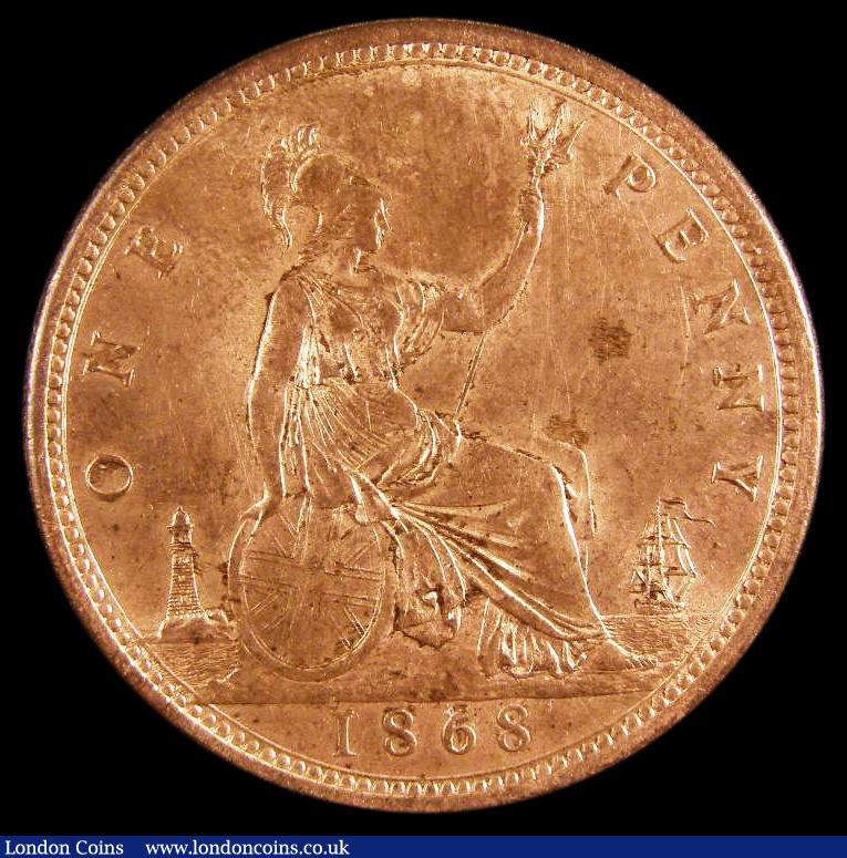 London Coins : A193 : Lot 1588 : Penny 1868 Freeman 56 dies 6+G Lustrous Unc or near so and graded 75 by CGS