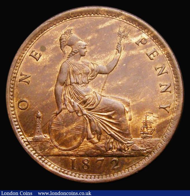 London Coins : A193 : Lot 1593 : Penny 1872 Freeman 60 dies 6+G, 11 teeth date spacing, Gouby BP1870Ab, CGS 75 and with some lustre