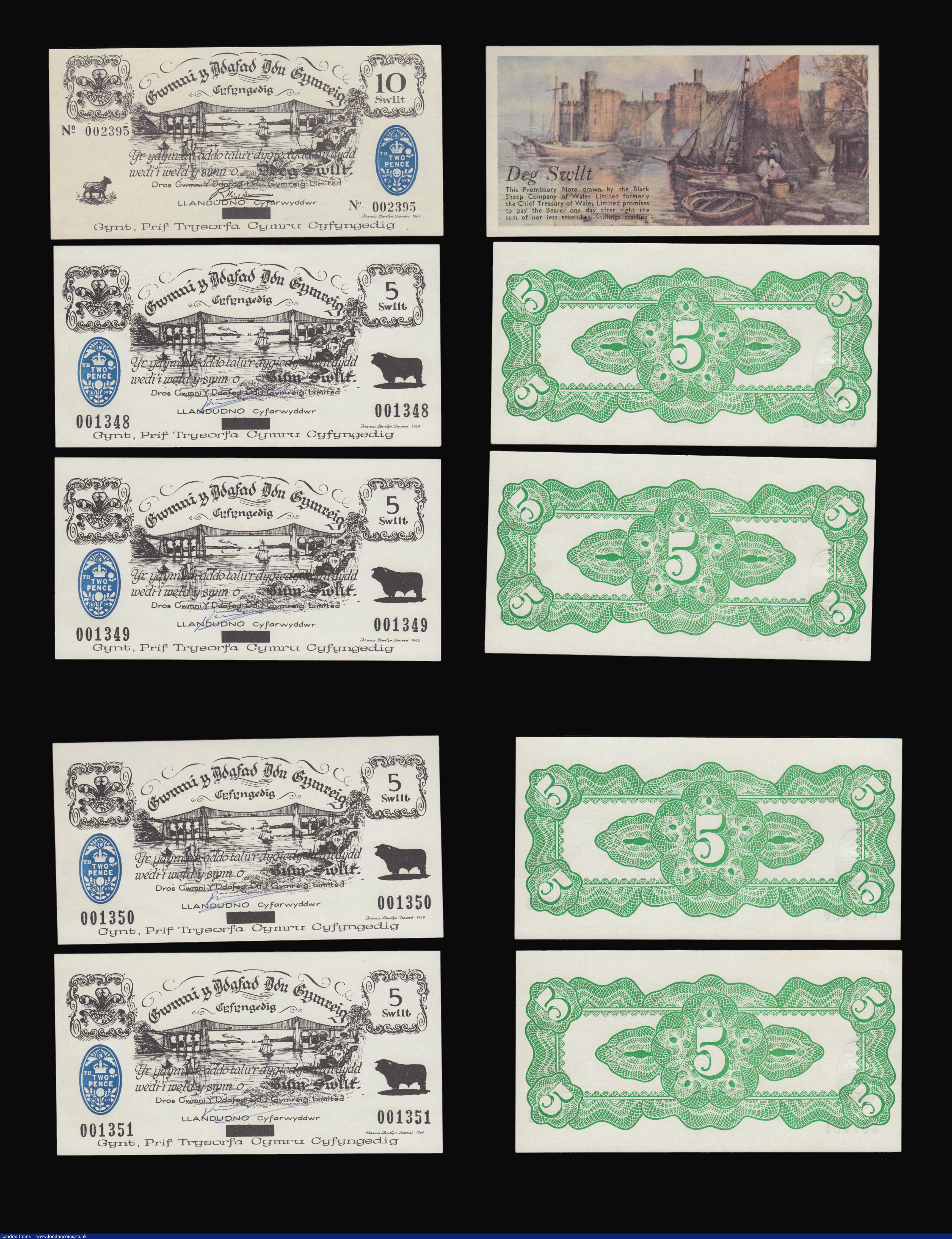 London Coins : A193 : Lot 160 : Wales - Black Sheep Company (8) 10 Swilt No 002395, 5 Swilt (5) with 4 being consecutives, &pound;1 ...