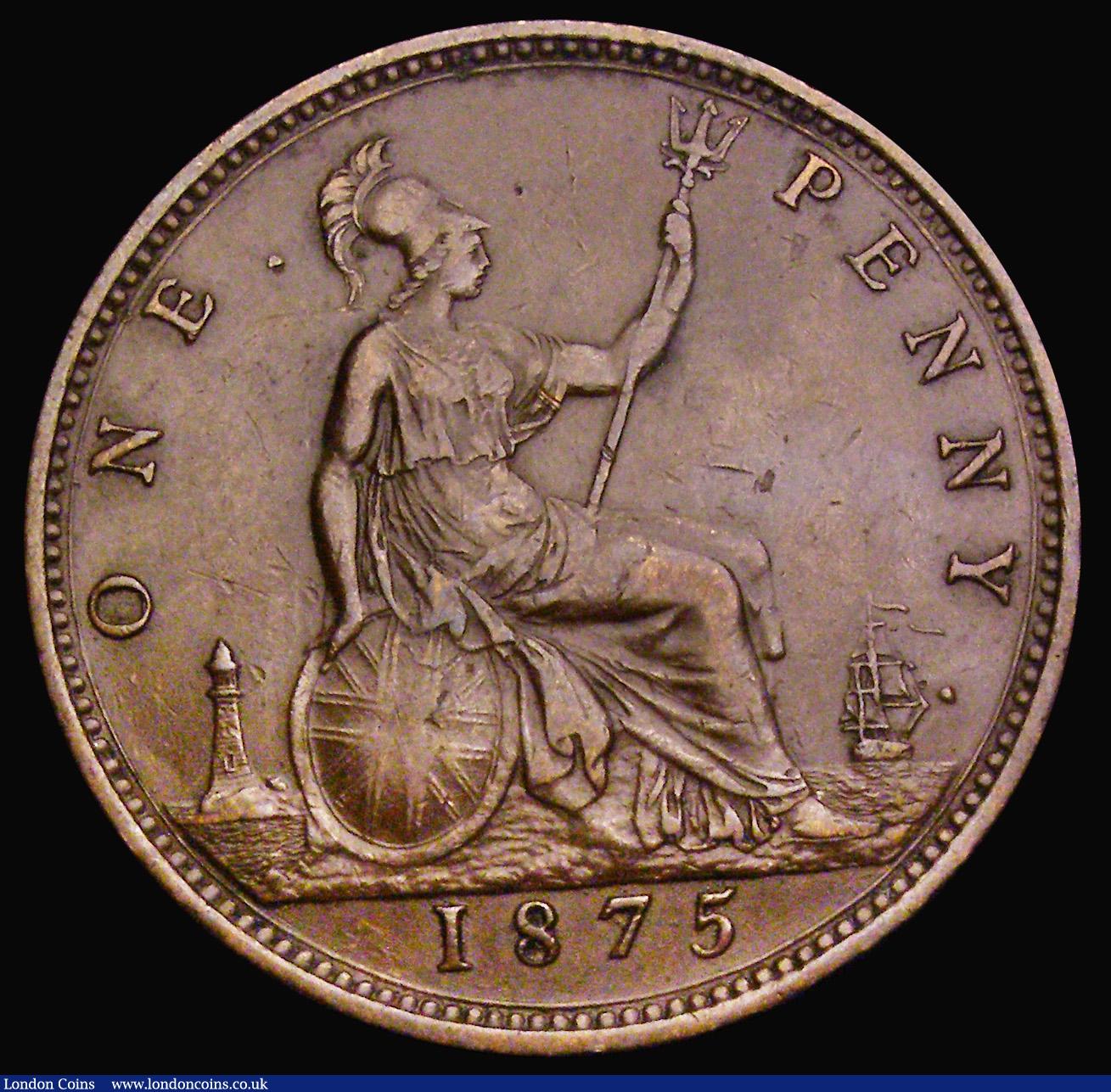London Coins : A193 : Lot 1604 : Penny 1875 Cannon Ball variety with raised dot right of the ship reverse field Gouby BP1875Ce "...