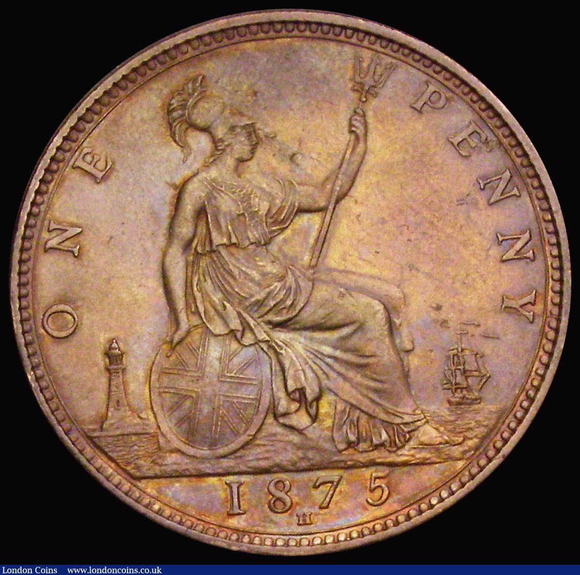London Coins : A193 : Lot 1606 : Penny 1875H Freeman 85 dies 8+J EF with an attractive and colourful appearance, the reverse with som...
