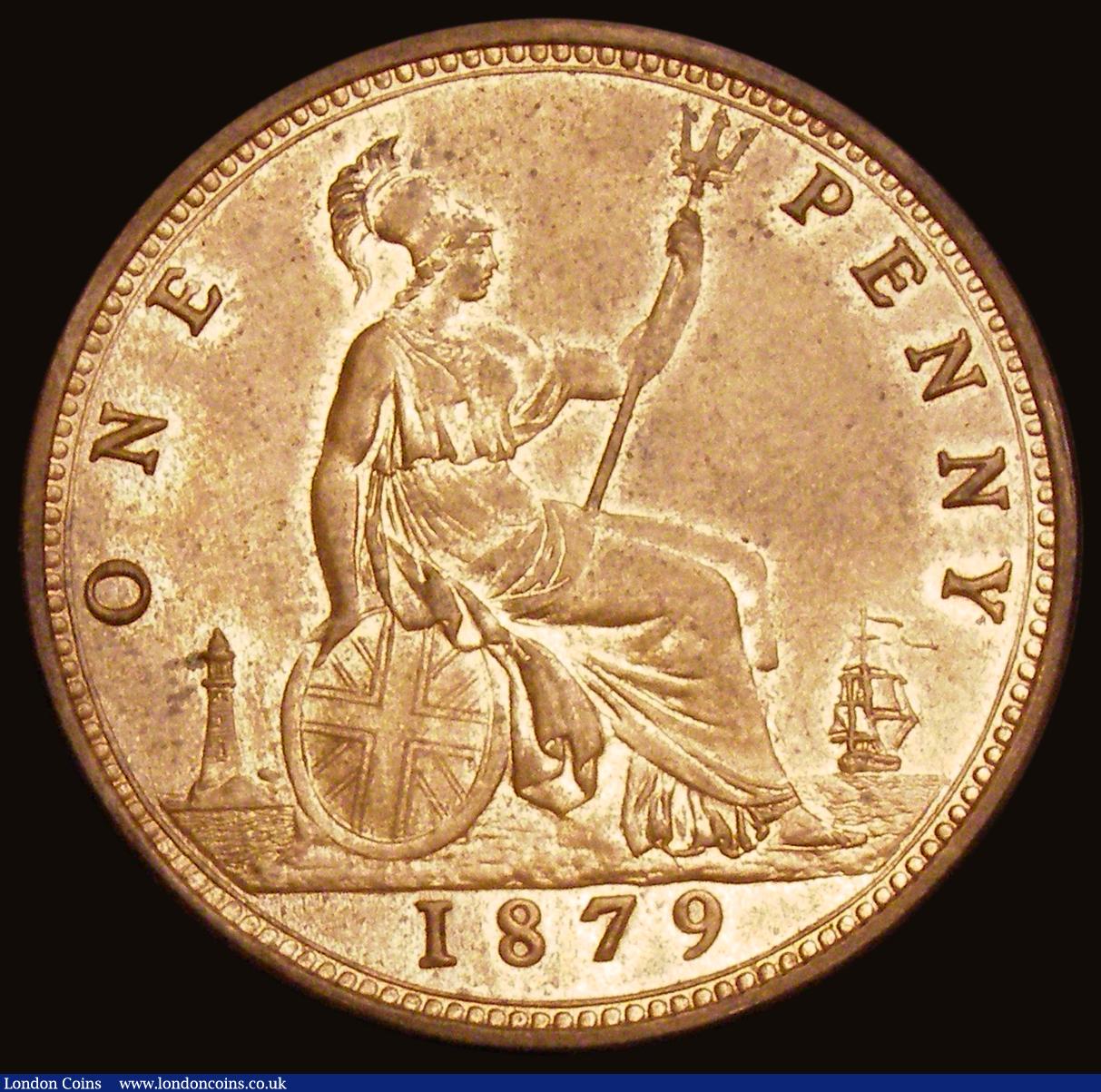 London Coins : A193 : Lot 1613 : Penny 1879 Freeman 97 dies 9+J Lustrous Unc with a small striking fault on the Queen's cheek an...
