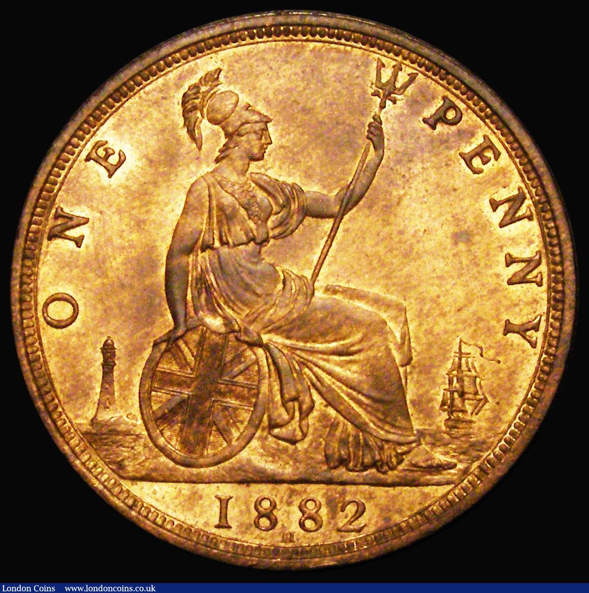 London Coins : A193 : Lot 1620 : Penny 1882H Freeman 115 dies 12+N, with unbarred H, LCGS Variety 06, UNC with around 80% lustre, in ...