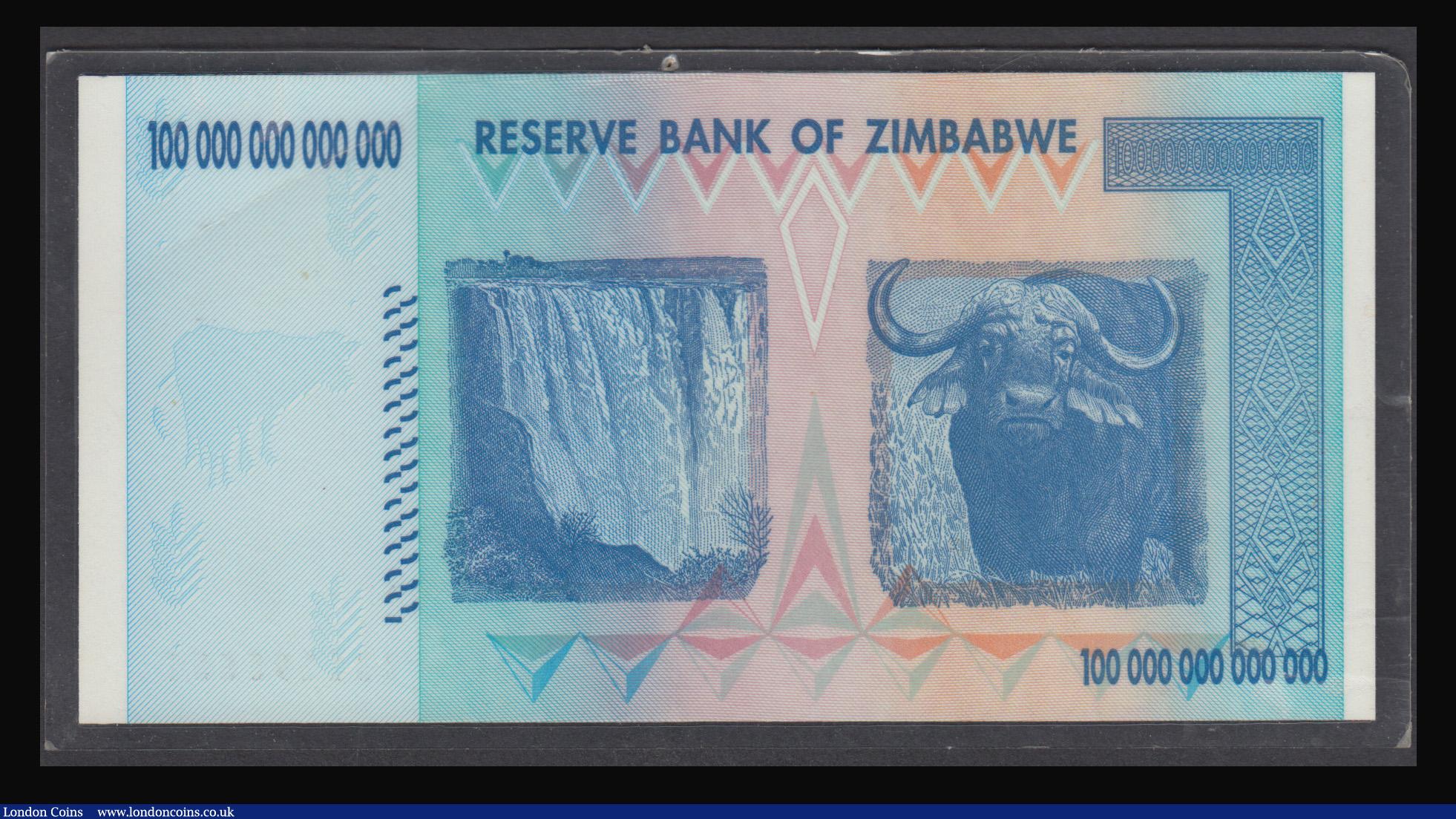 London Coins : A193 : Lot 174 : Zimbabwe 100,000,000,000,000 (One Hundred Trillion) Dollars 2006 Unc and laminated