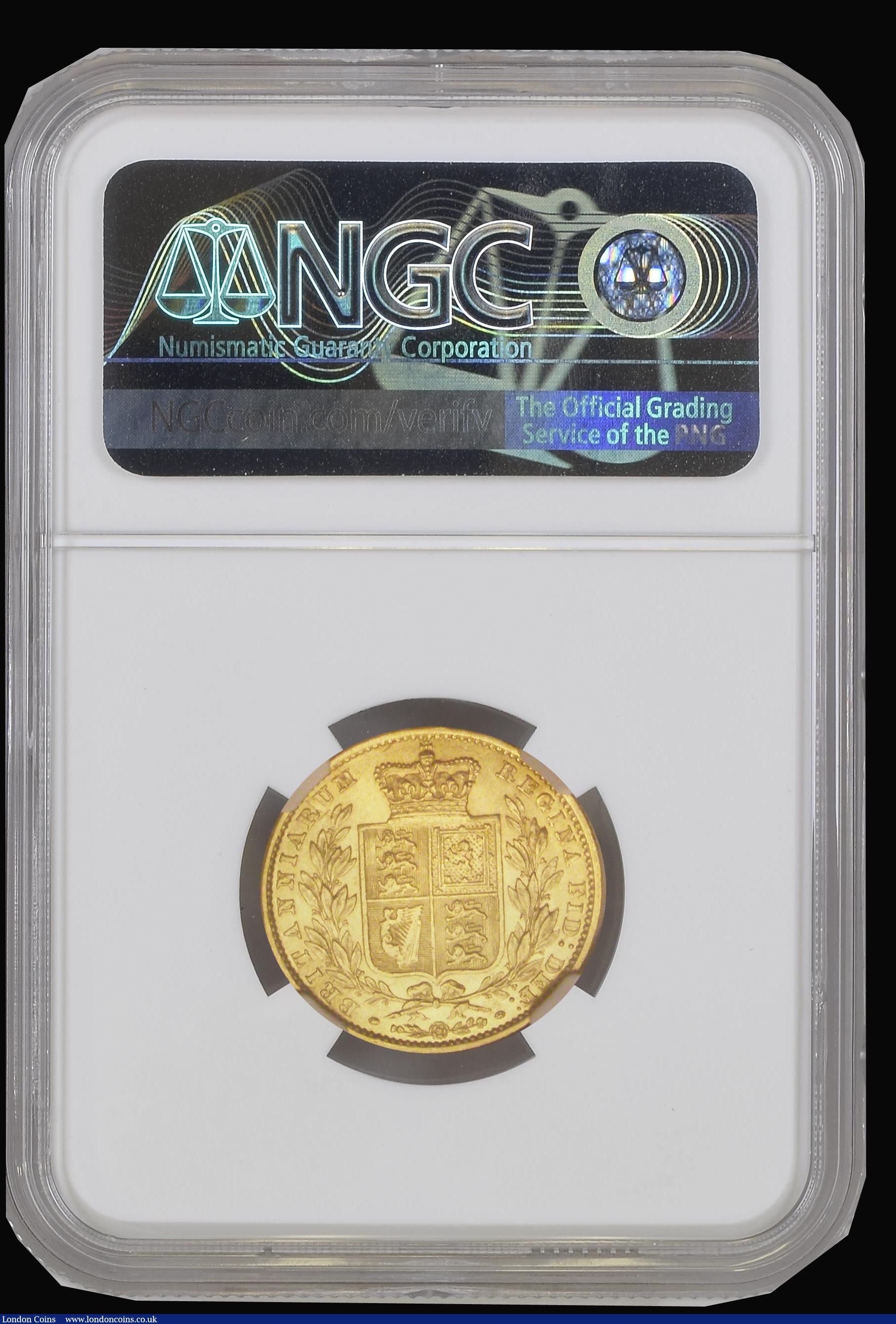 London Coins : A193 : Lot 1898 : Sovereign 1859 Ansell S.3852E, Marsh 42A with the additional line on the lower part of the ribbon, i...