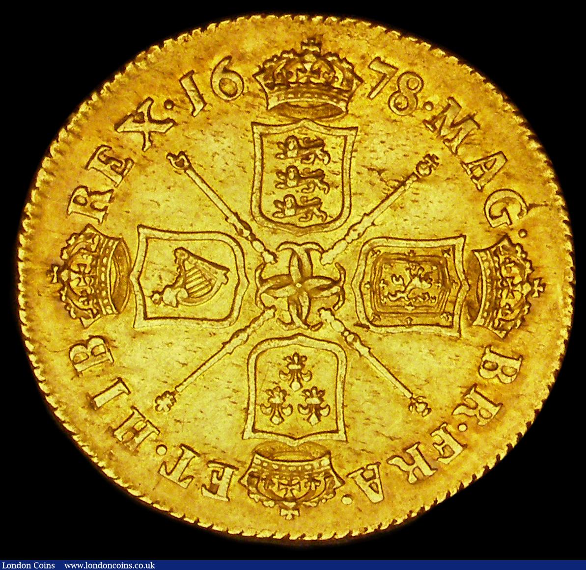 London Coins : A193 : Lot 2017 : Two Guineas 1678 Second Bust with Elephant and Castle Below S.3336 AU Details (Ex Sincona Auction 82...